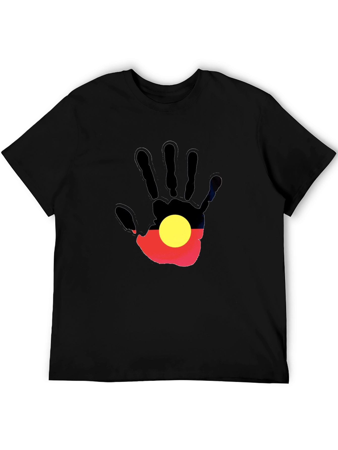 Aboriginal Flag Hand Print Black T-Shirt