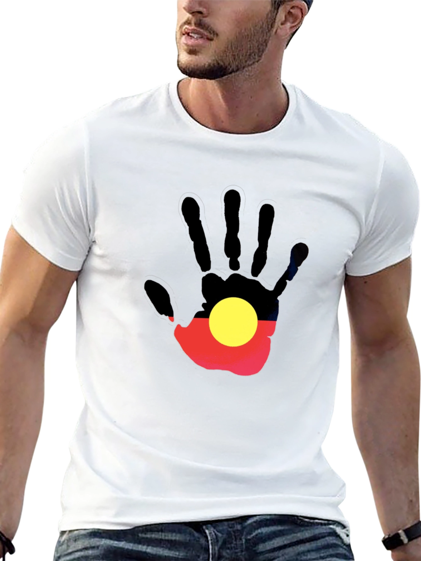 Aboriginal Flag Hand Print Black T-Shirt
