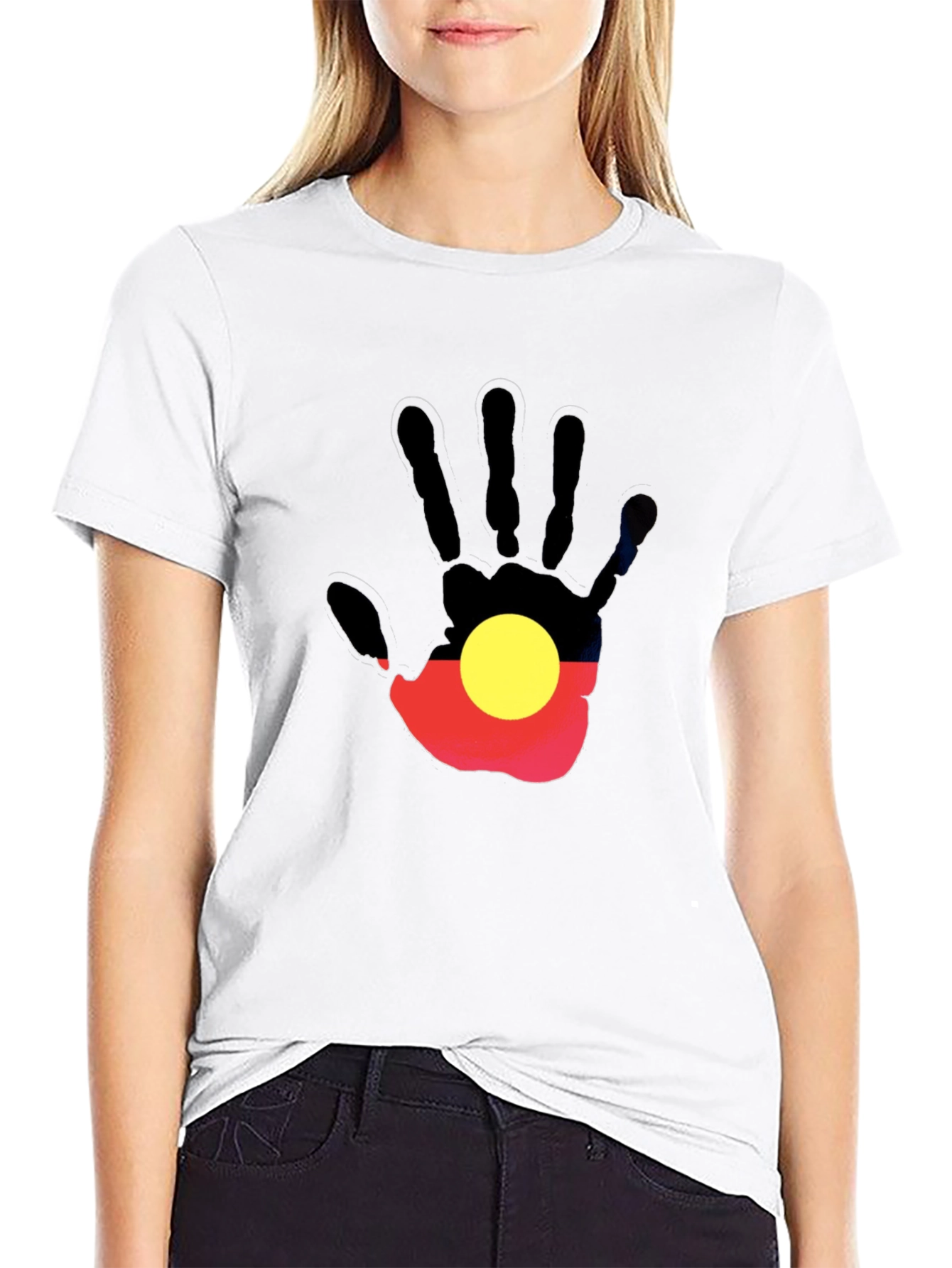 Aboriginal Flag Hand Print Black T-Shirt