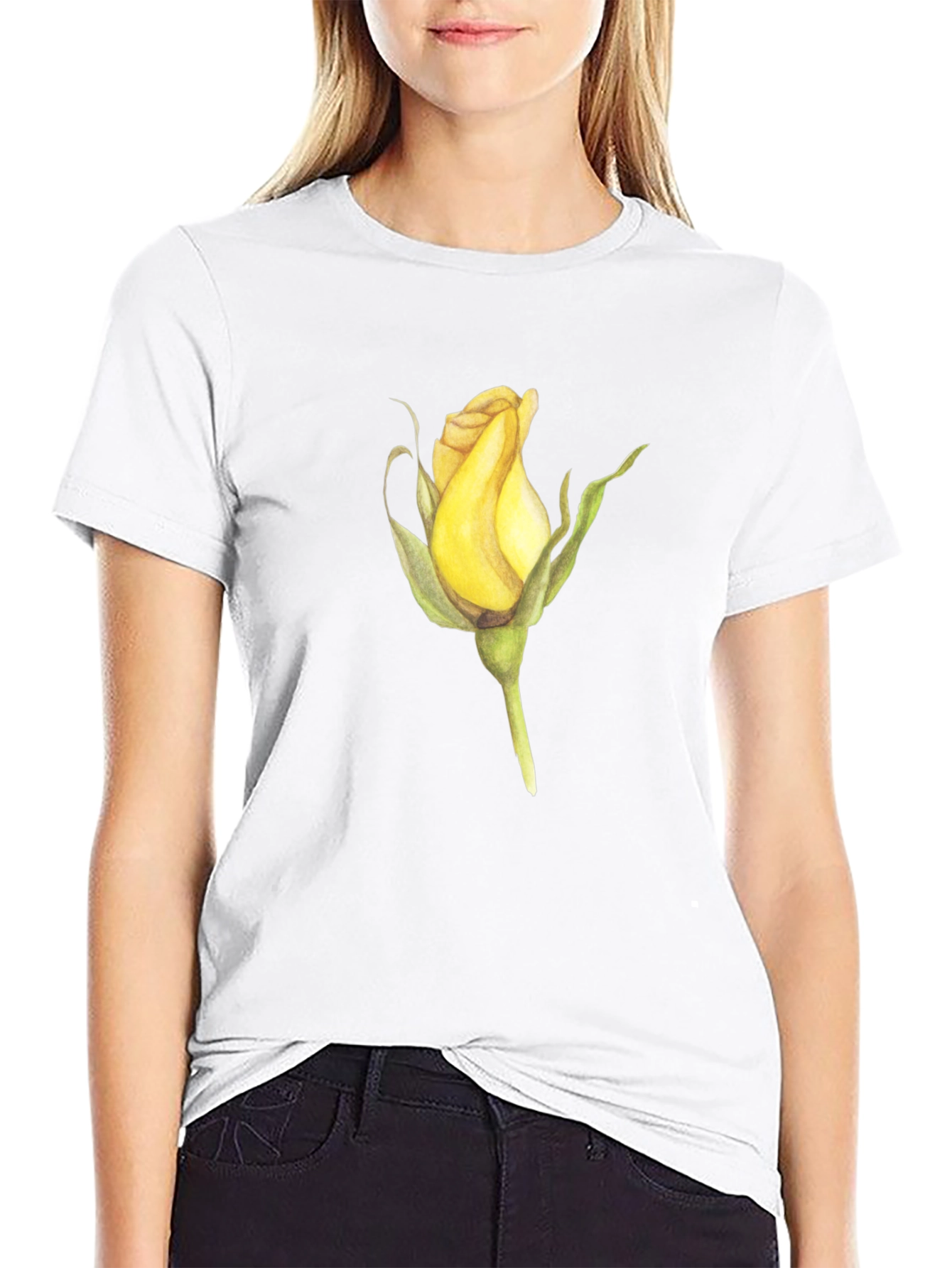 Rose Bud Graphic Black T-Shirt