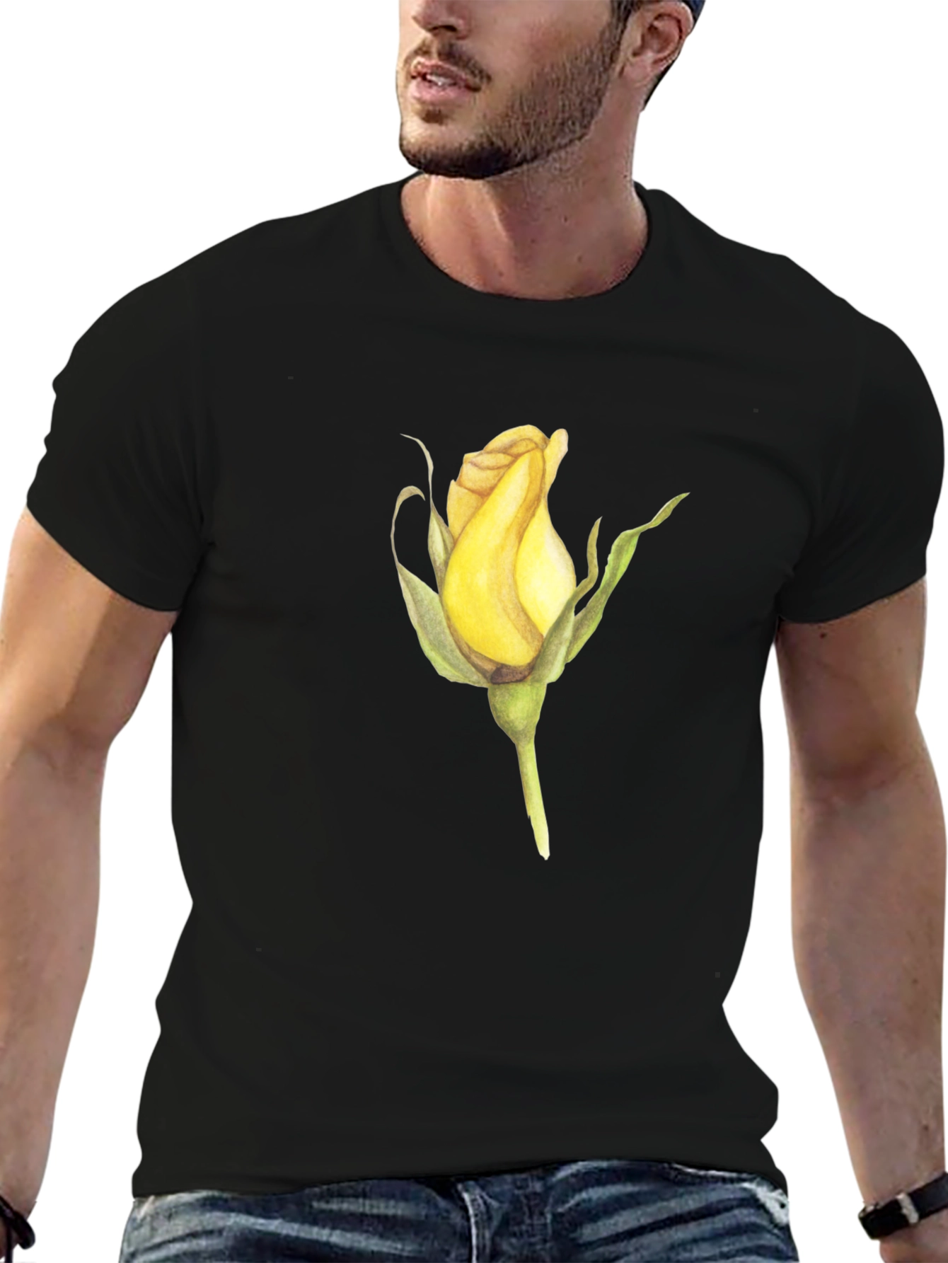 Rose Bud Graphic Black T-Shirt