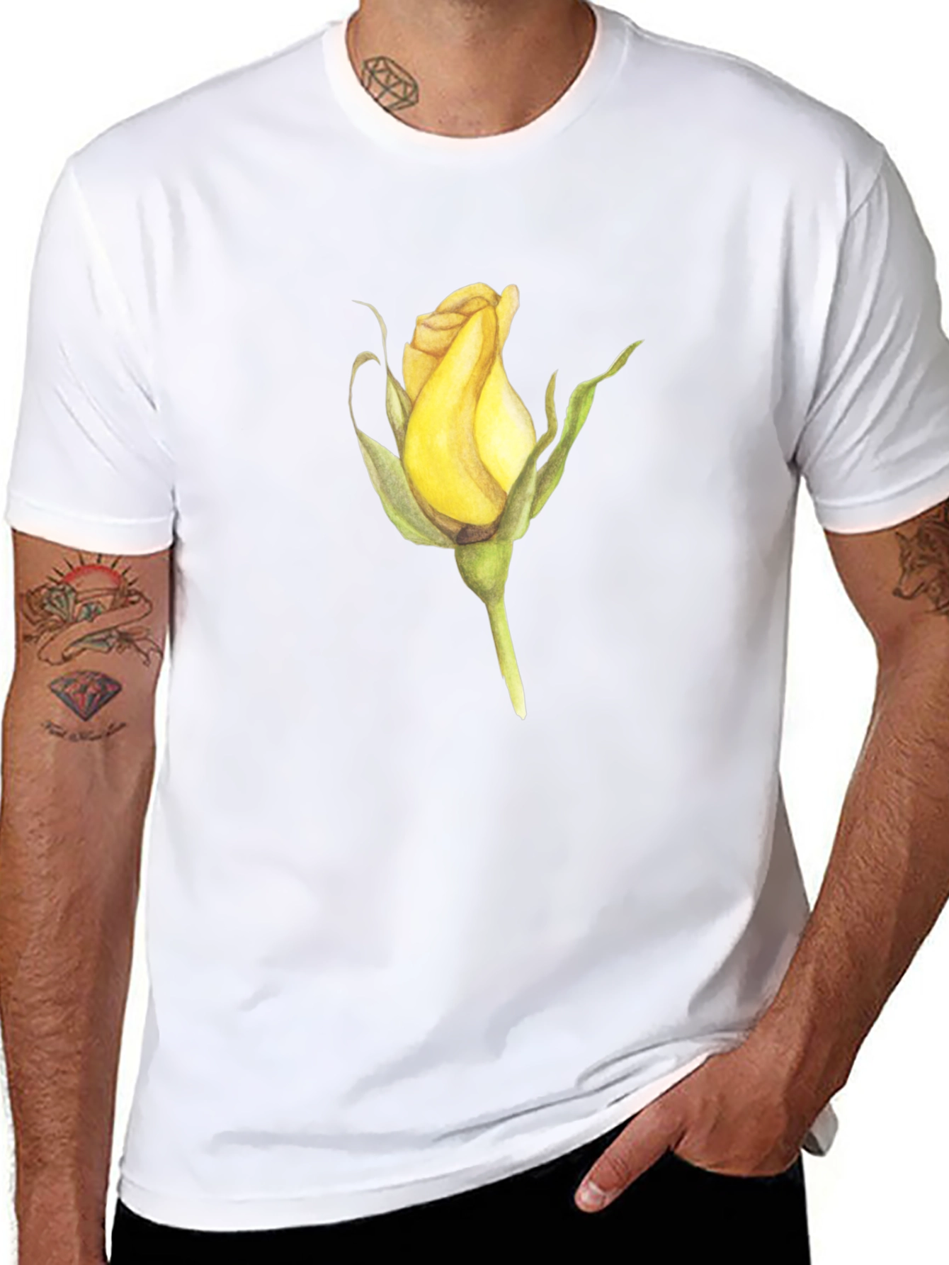 Rose Bud Graphic Black T-Shirt