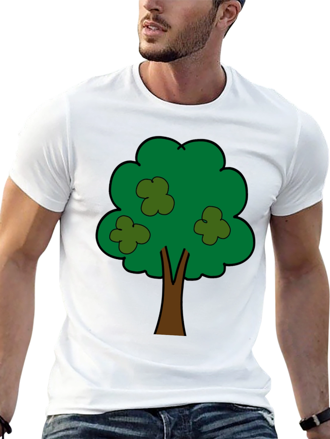 Cartoon Tree Graphic Tee - Unisex Black T-Shirt