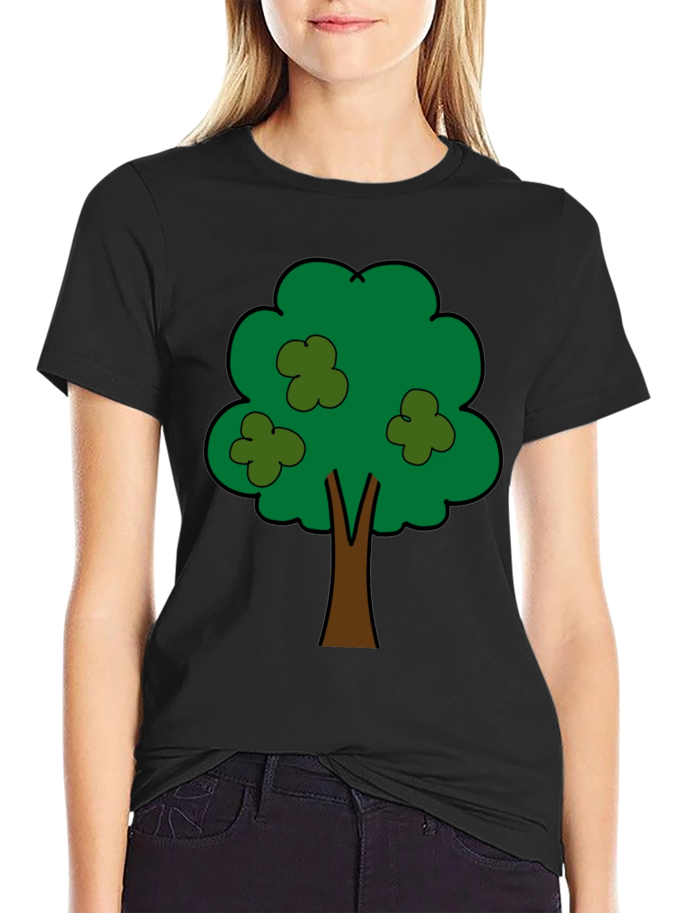 Cartoon Tree Graphic Tee - Unisex Black T-Shirt