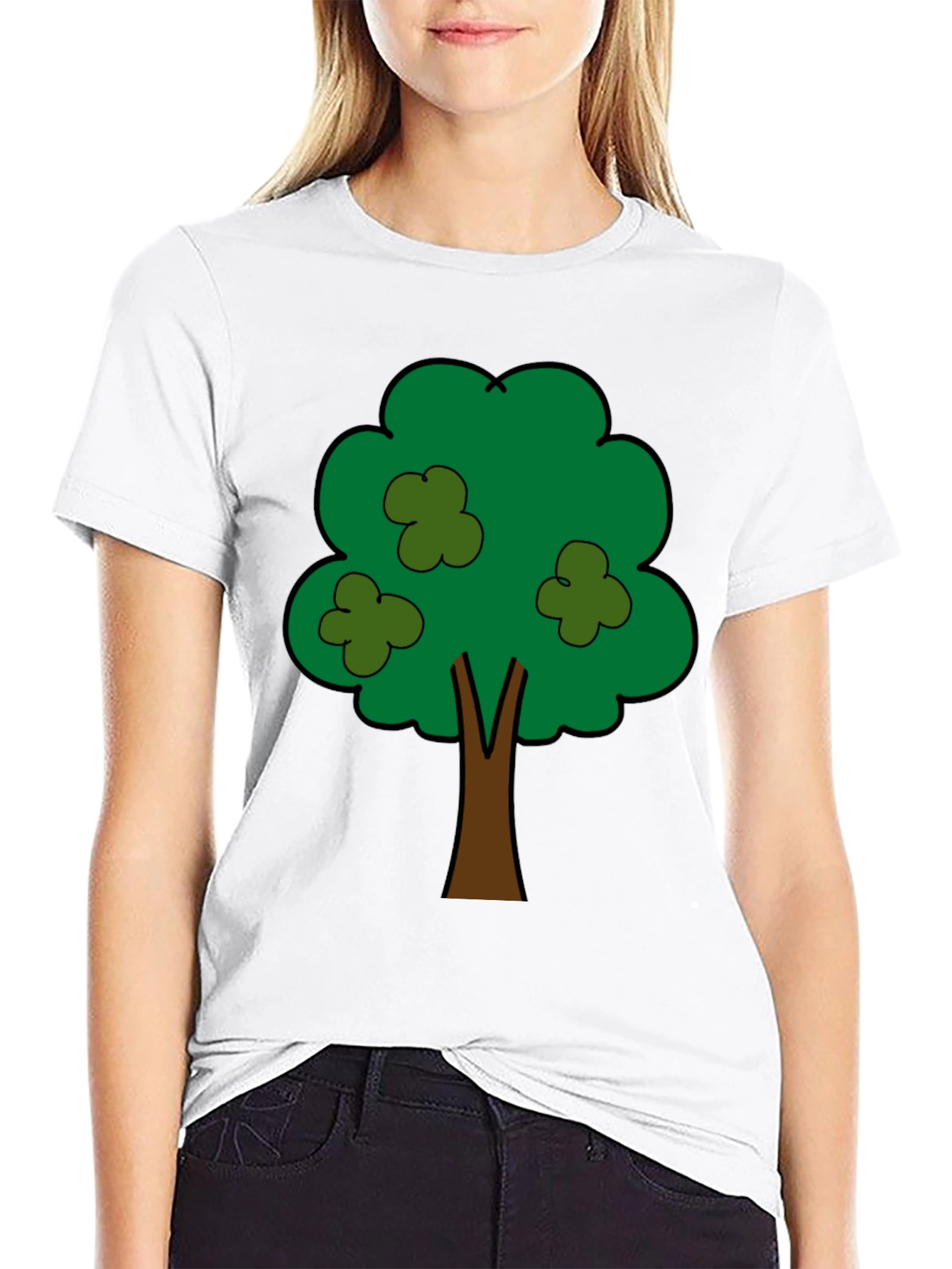 Cartoon Tree Graphic Tee - Unisex Black T-Shirt