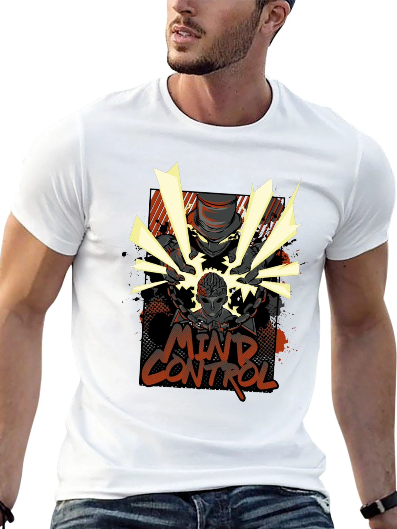 Mind Control Graphic Print Black T-Shirt