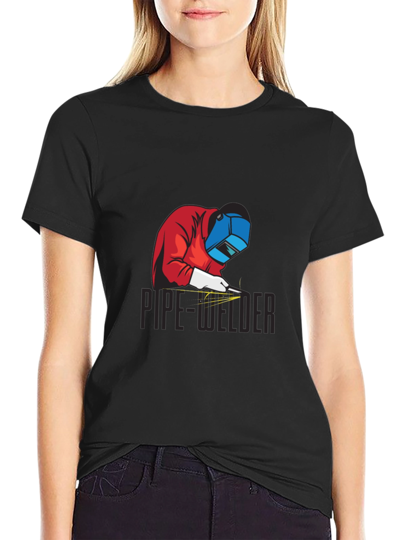 Pipe Welder Graphic Tee - Black Cotton T-Shirt