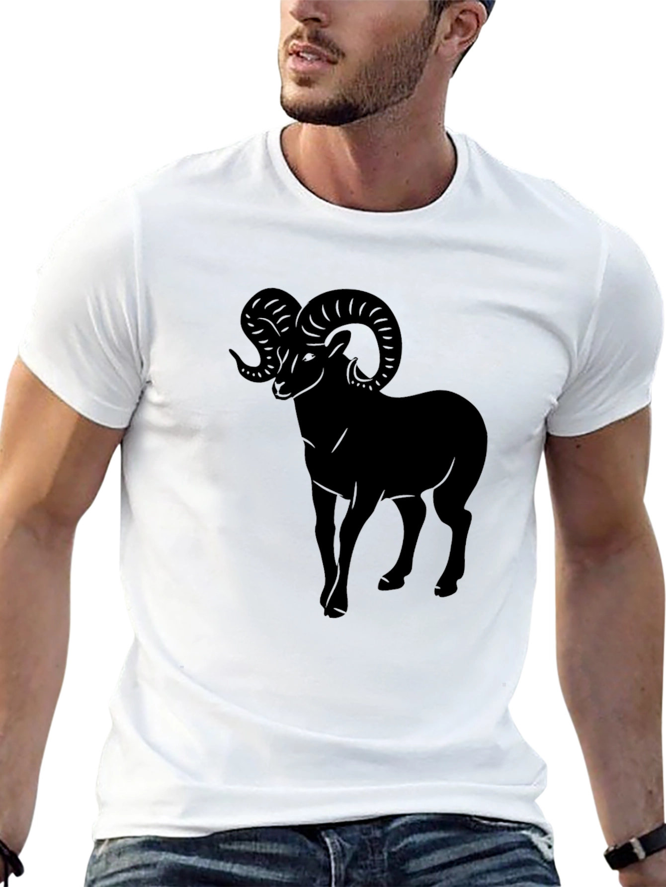 Mens Black T-Shirt with Ram Graphic
