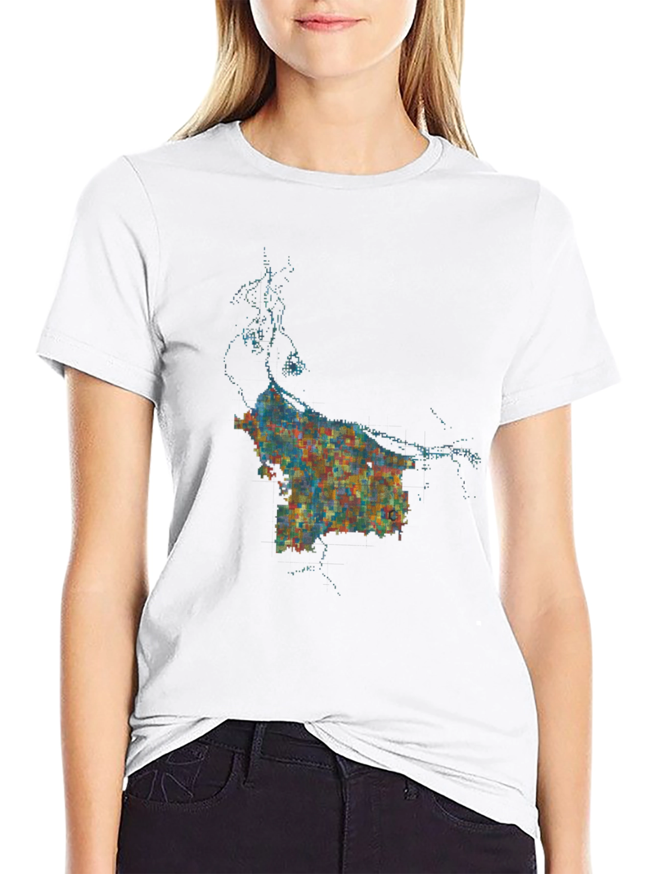 Abstract Cityscape Graphic Black T-Shirt