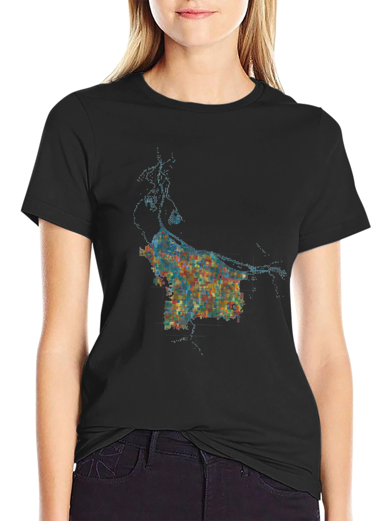Abstract Cityscape Graphic Black T-Shirt