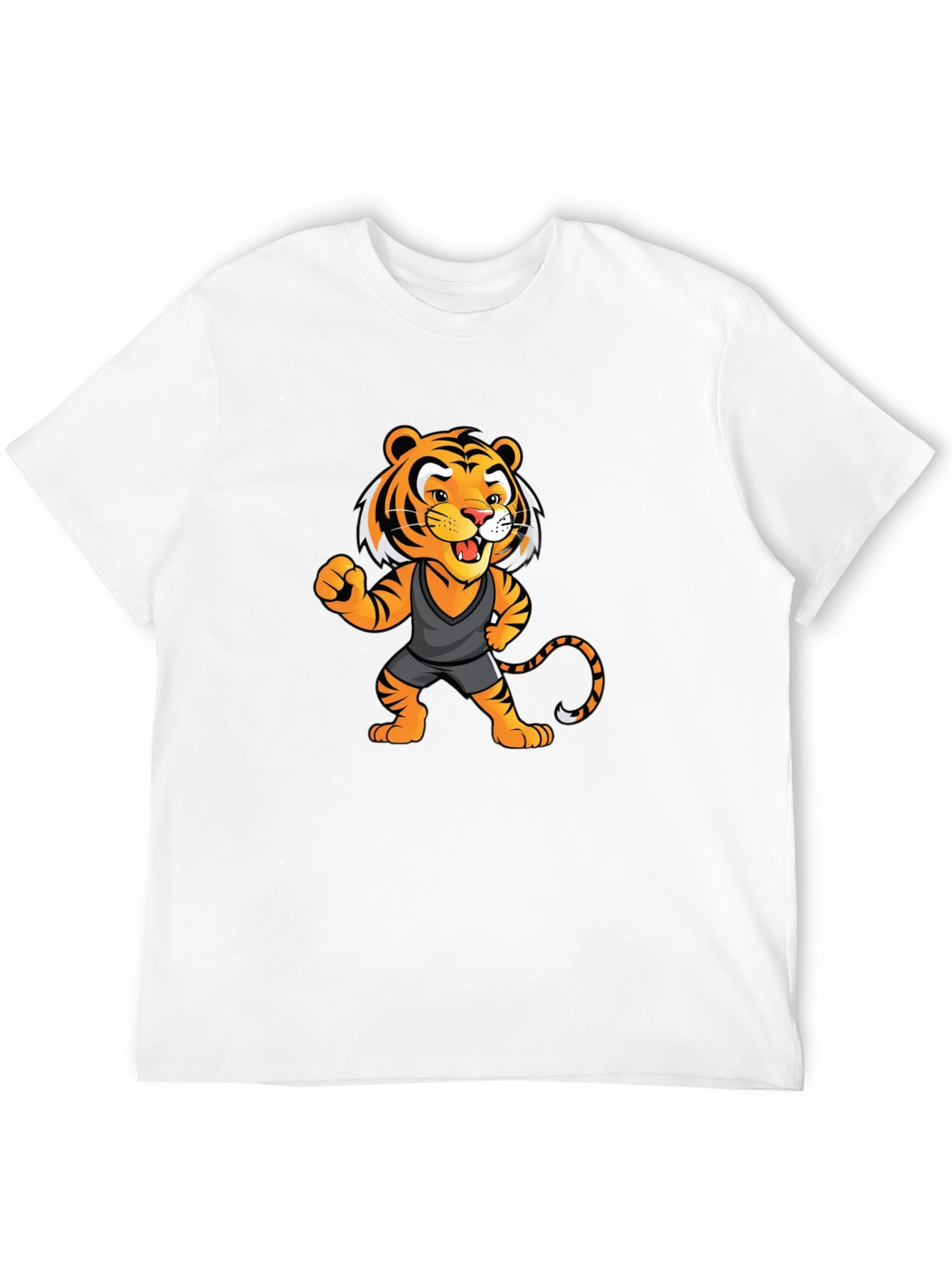 Cartoon Tiger Graphic Tee - Black Unisex T-Shirt