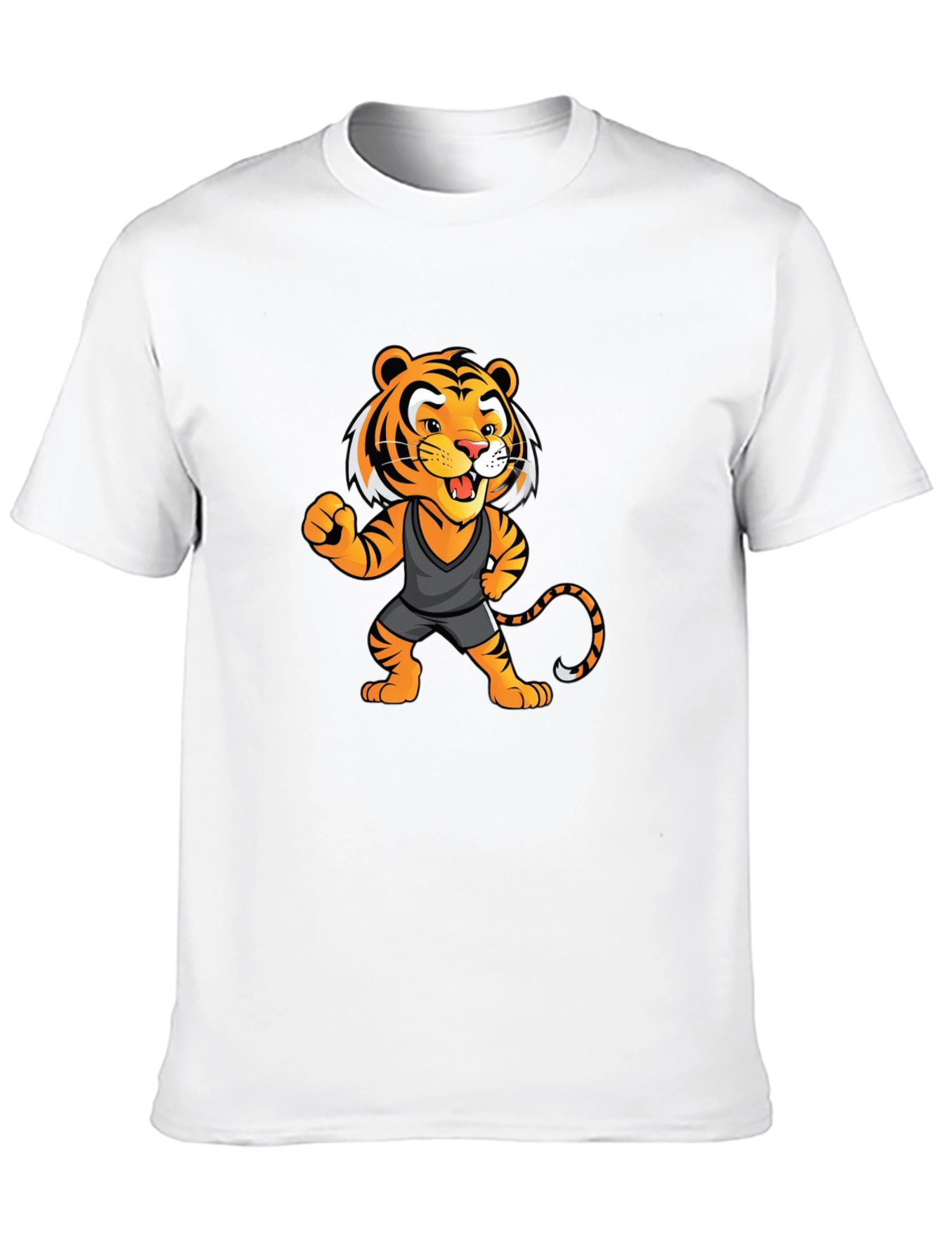 Cartoon Tiger Graphic Tee - Black Unisex T-Shirt