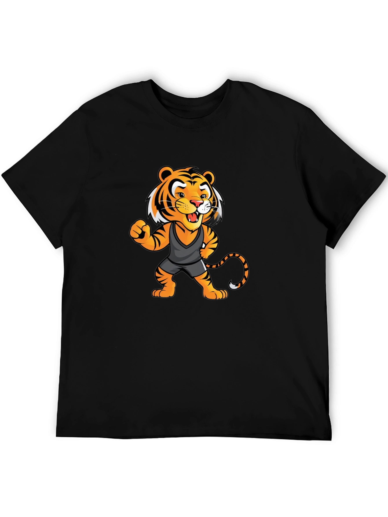 Cartoon Tiger Graphic Tee - Black Unisex T-Shirt
