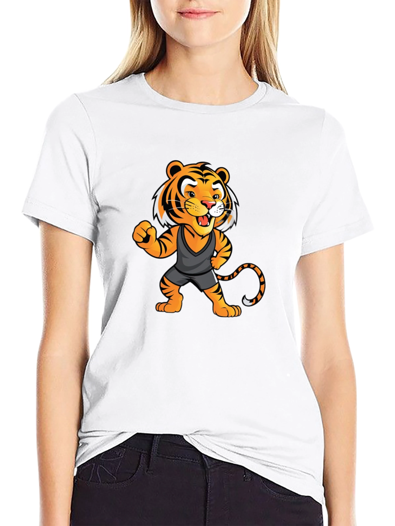 Cartoon Tiger Graphic Tee - Black Unisex T-Shirt