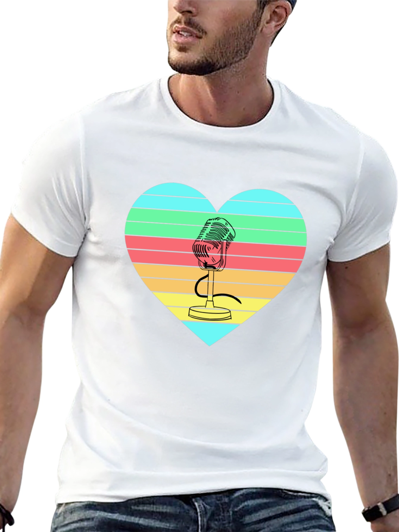 Retro Microphone Heart Graphic T-Shirt