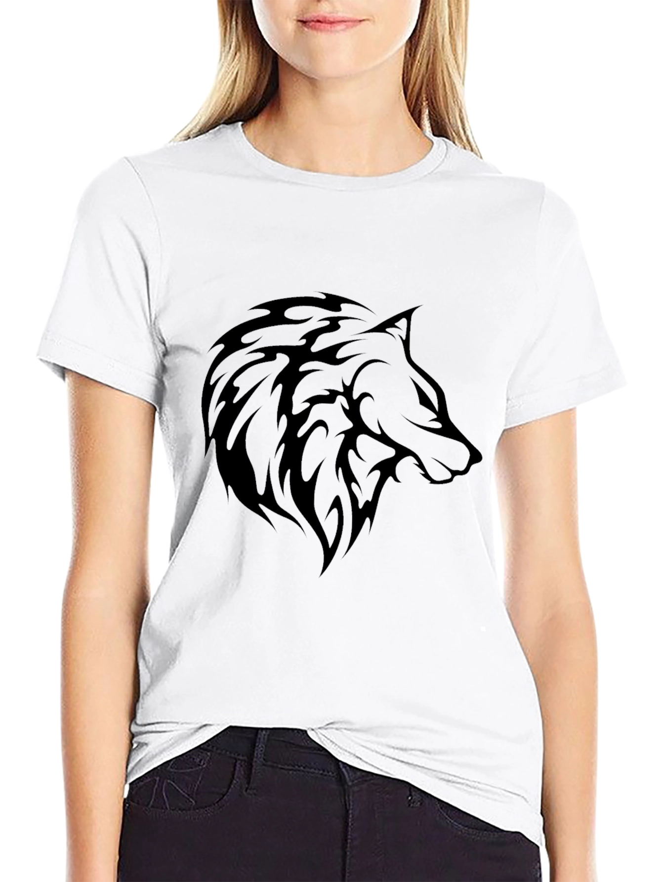 Mens Black T-Shirt - Wolf Tribal Design