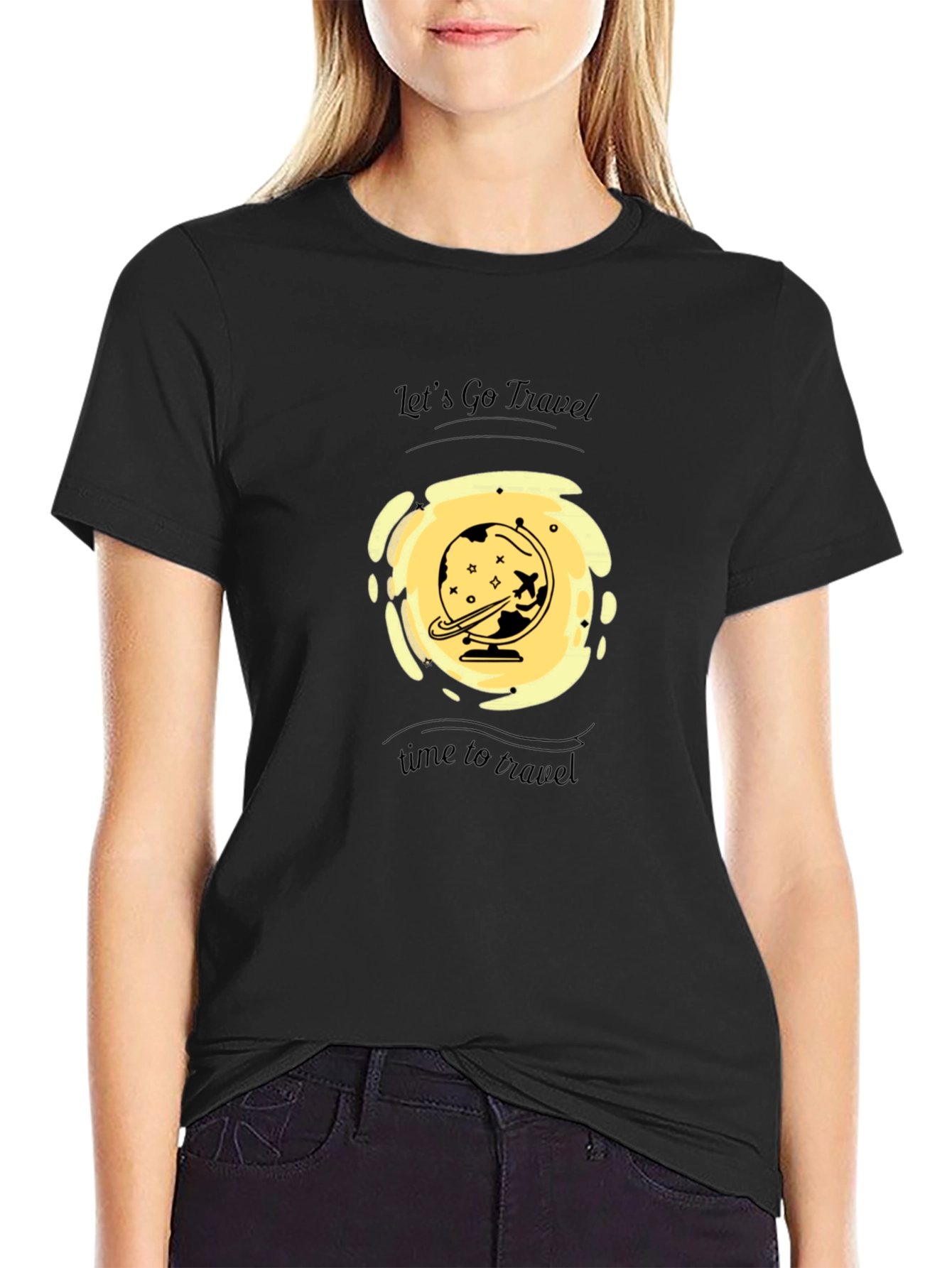 Mens Black Travel Graphic T-Shirt
