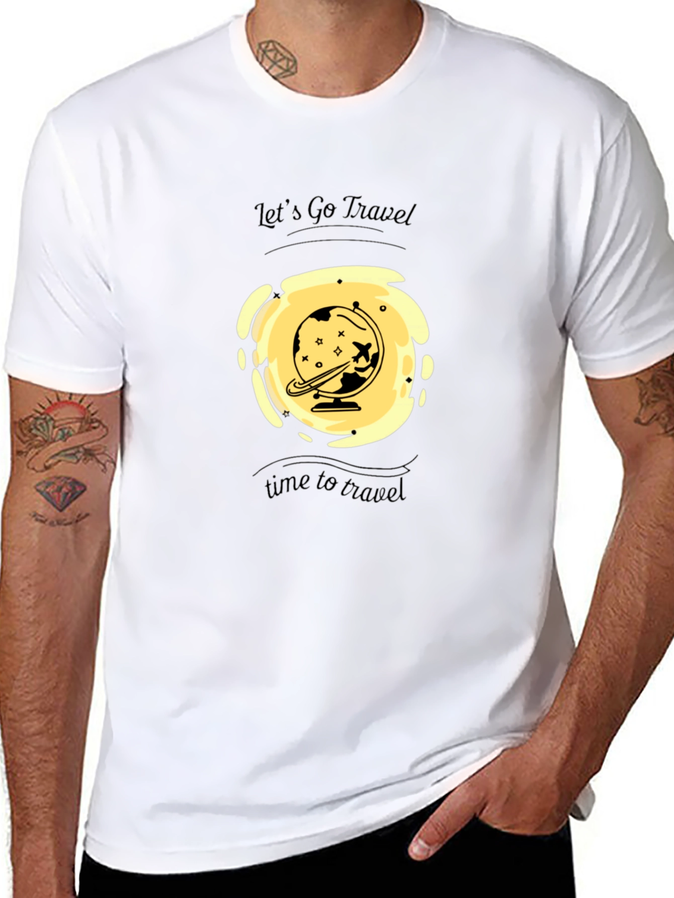 Mens Black Travel Graphic T-Shirt