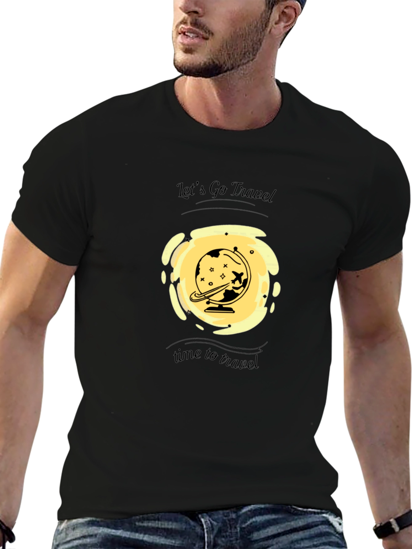 Mens Black Travel Graphic T-Shirt