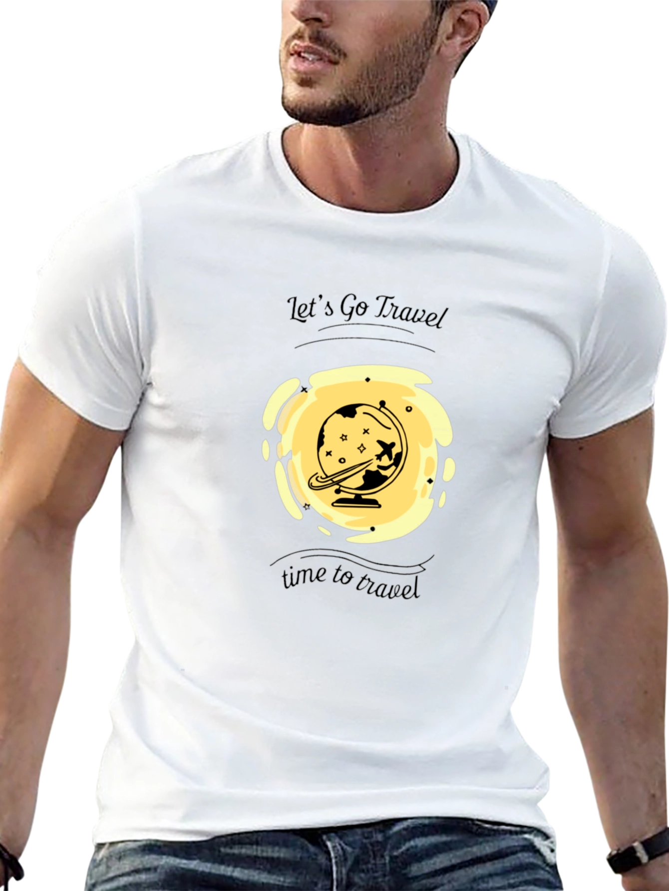 Mens Black Travel Graphic T-Shirt