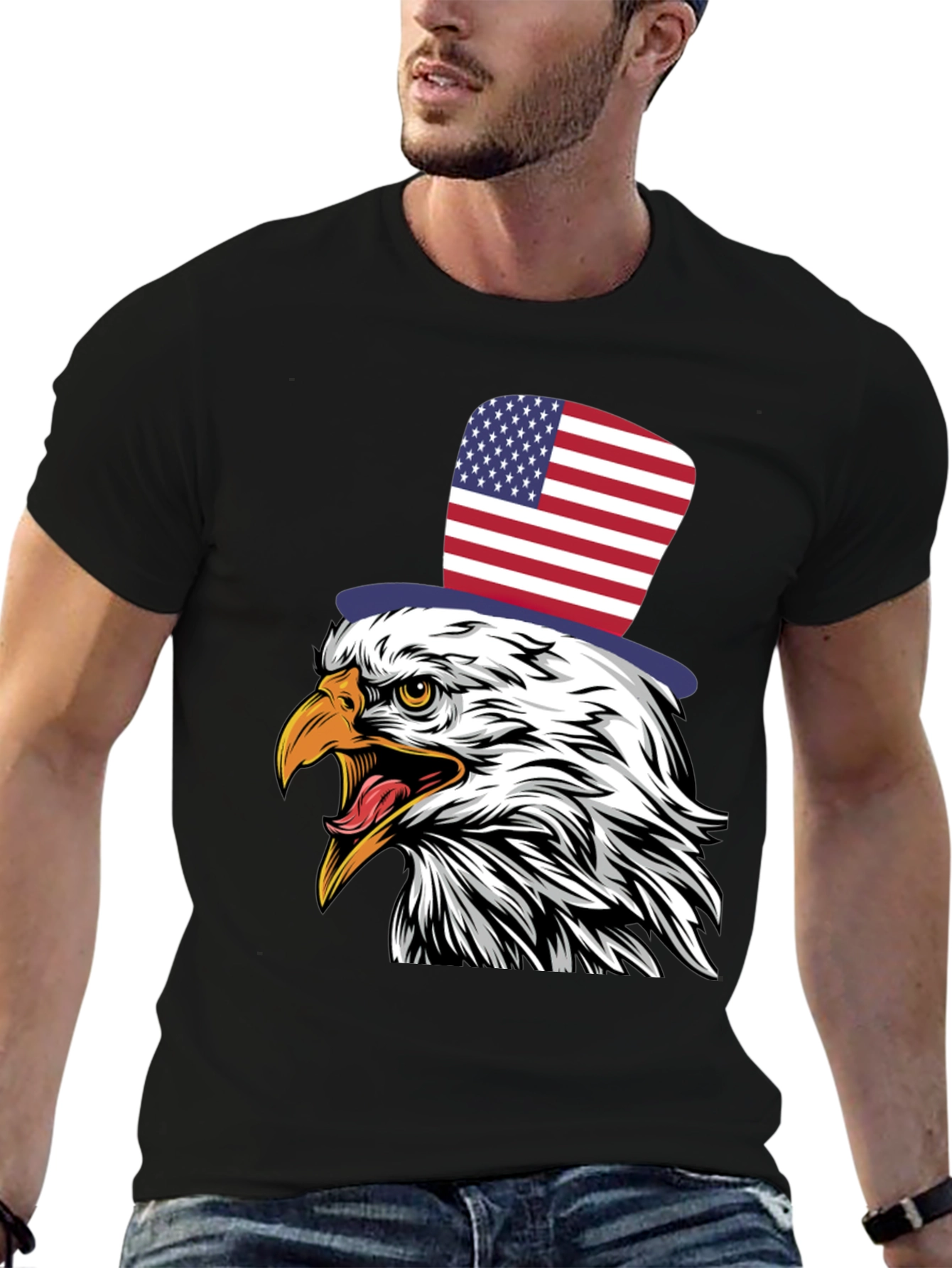 American Eagle Patriotic USA Flag Top Hat T-Shirt
