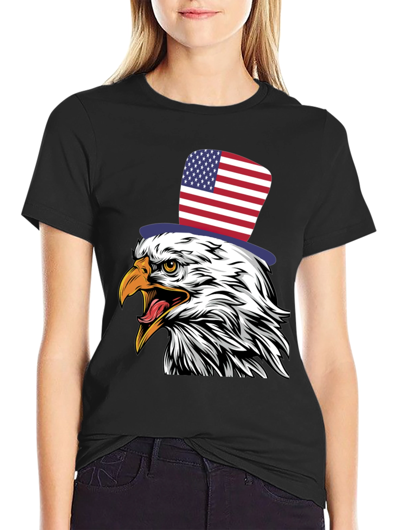 American Eagle Patriotic USA Flag Top Hat T-Shirt