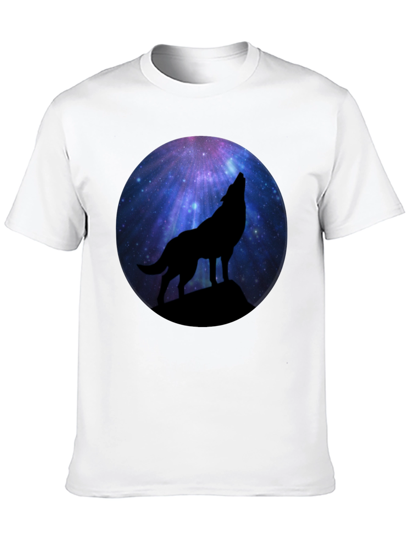 Wolf Howling at Galaxy Moon Mens Black T-Shirt