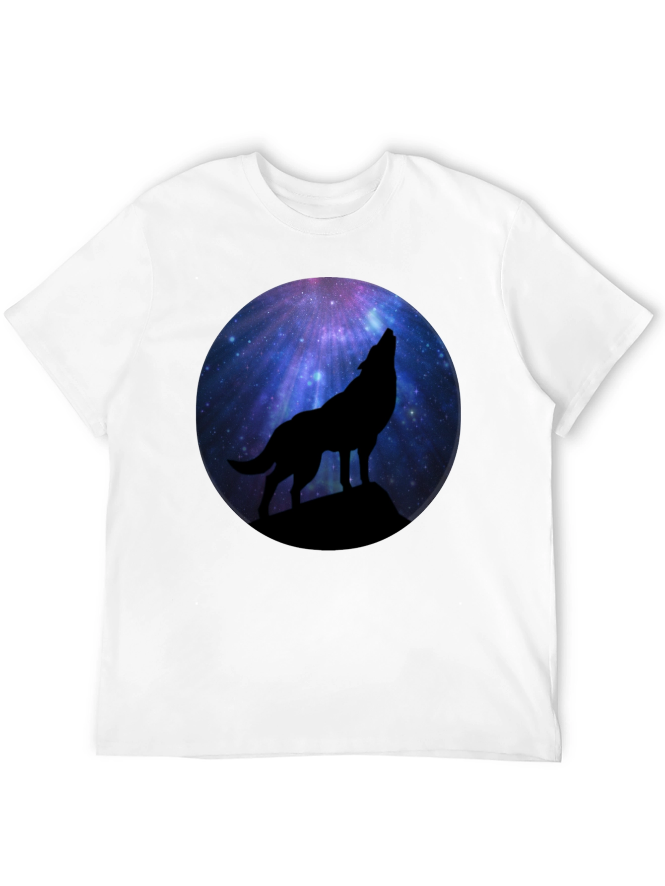 Wolf Howling at Galaxy Moon Mens Black T-Shirt