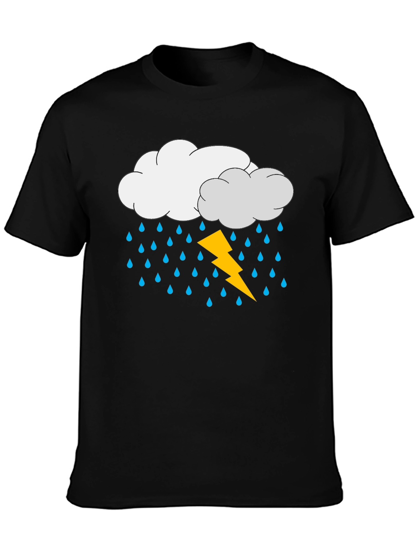 Rain Cloud & Lightning Graphic Black T-Shirt