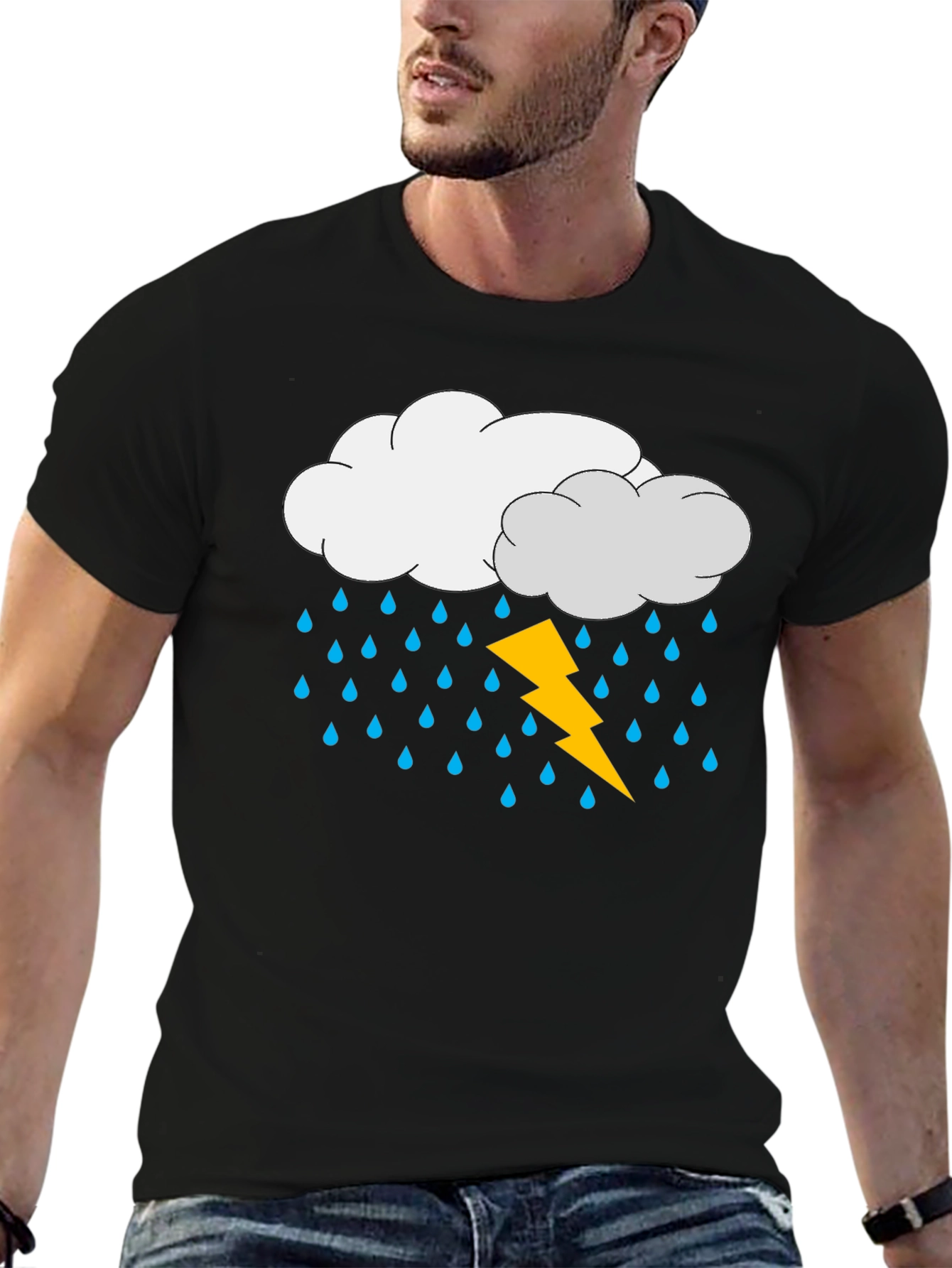 Rain Cloud & Lightning Graphic Black T-Shirt