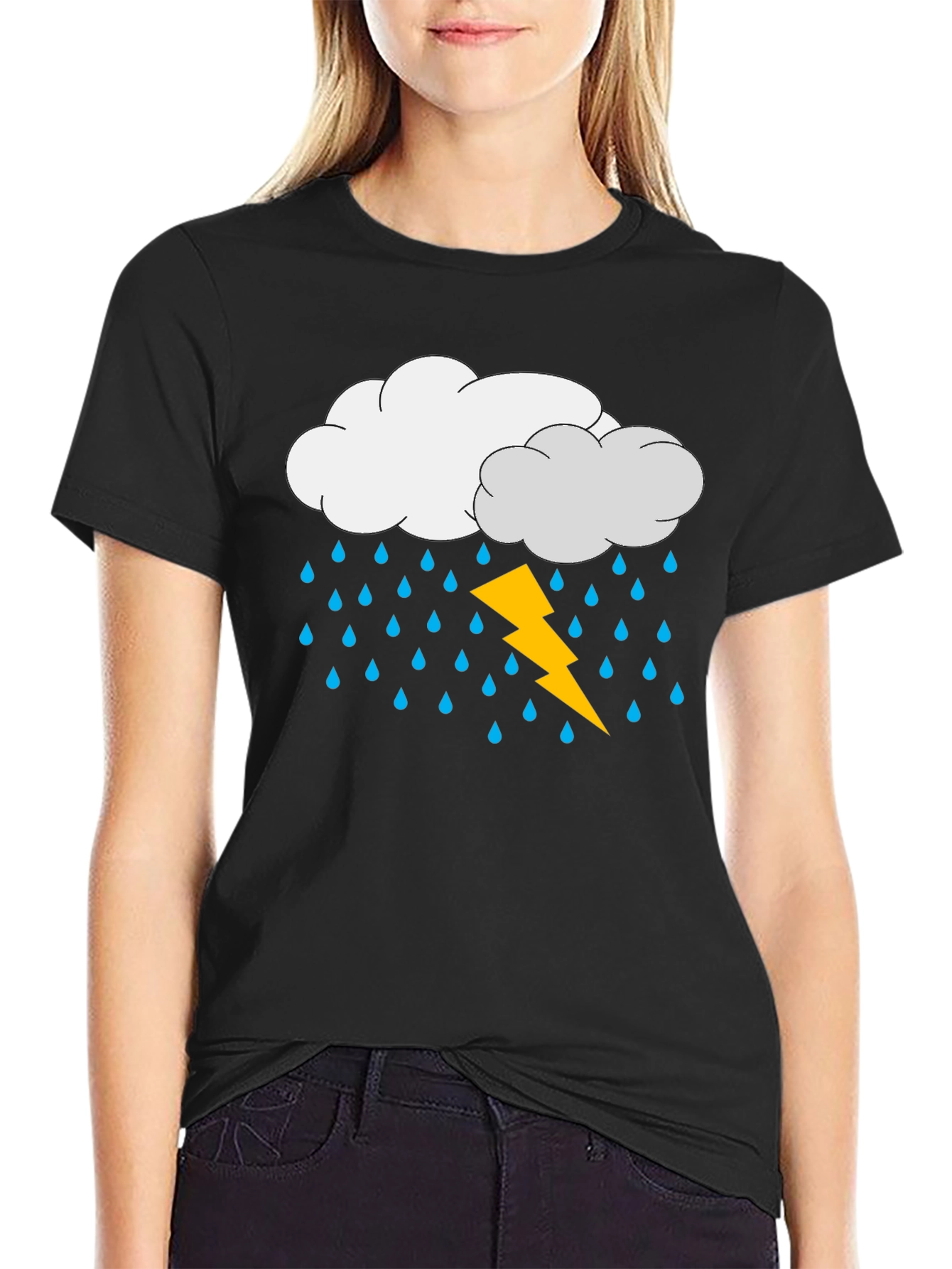 Rain Cloud & Lightning Graphic Black T-Shirt