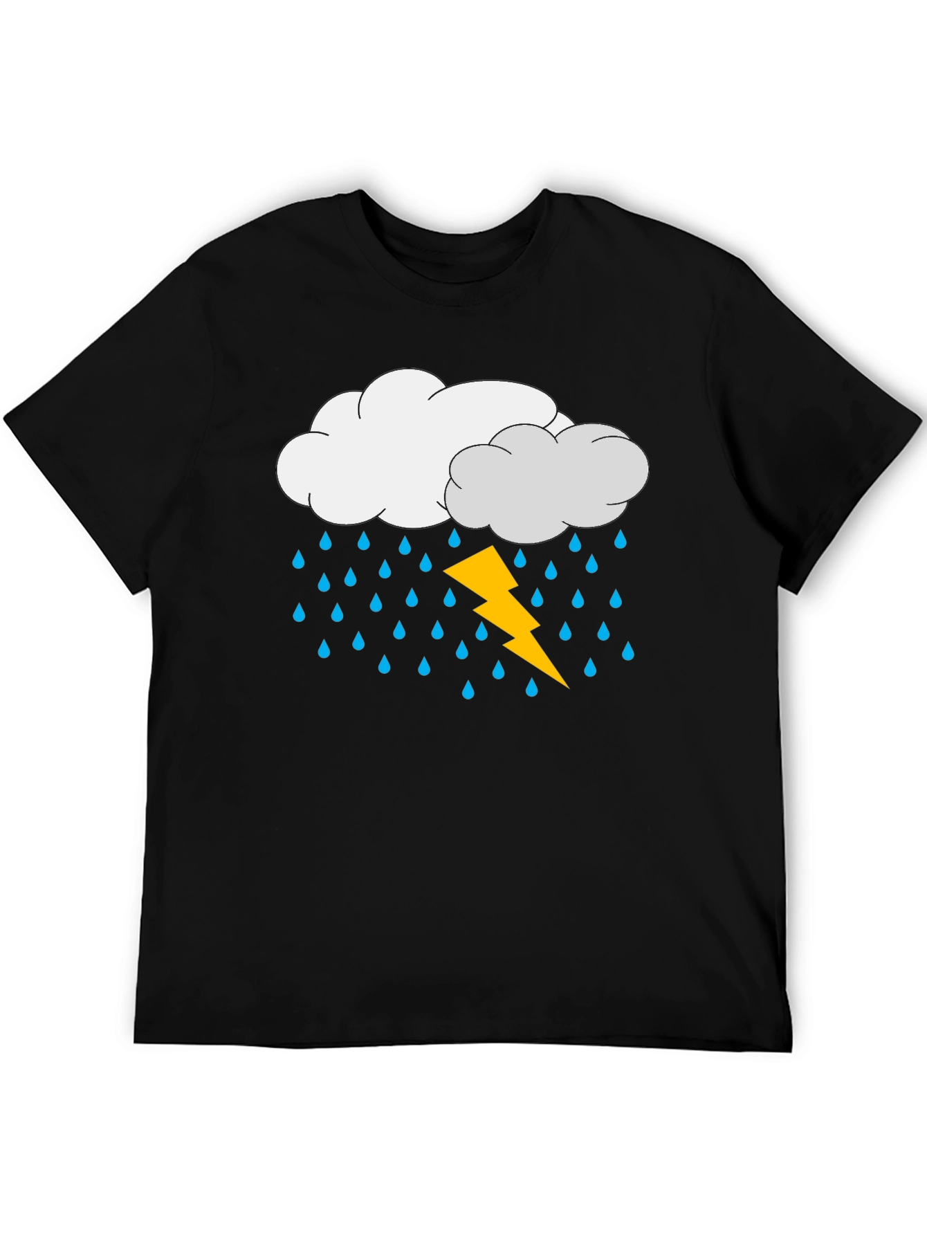 Rain Cloud & Lightning Graphic Black T-Shirt