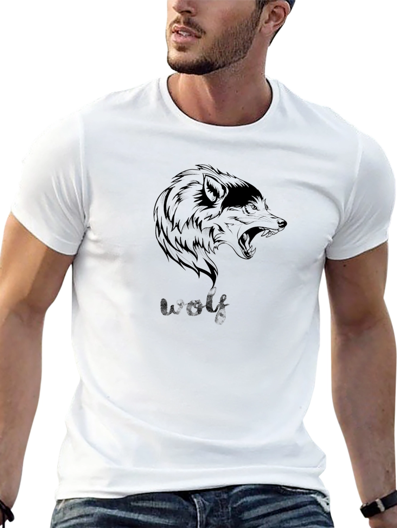 Wolf Graphic Print Mens Black T-Shirt