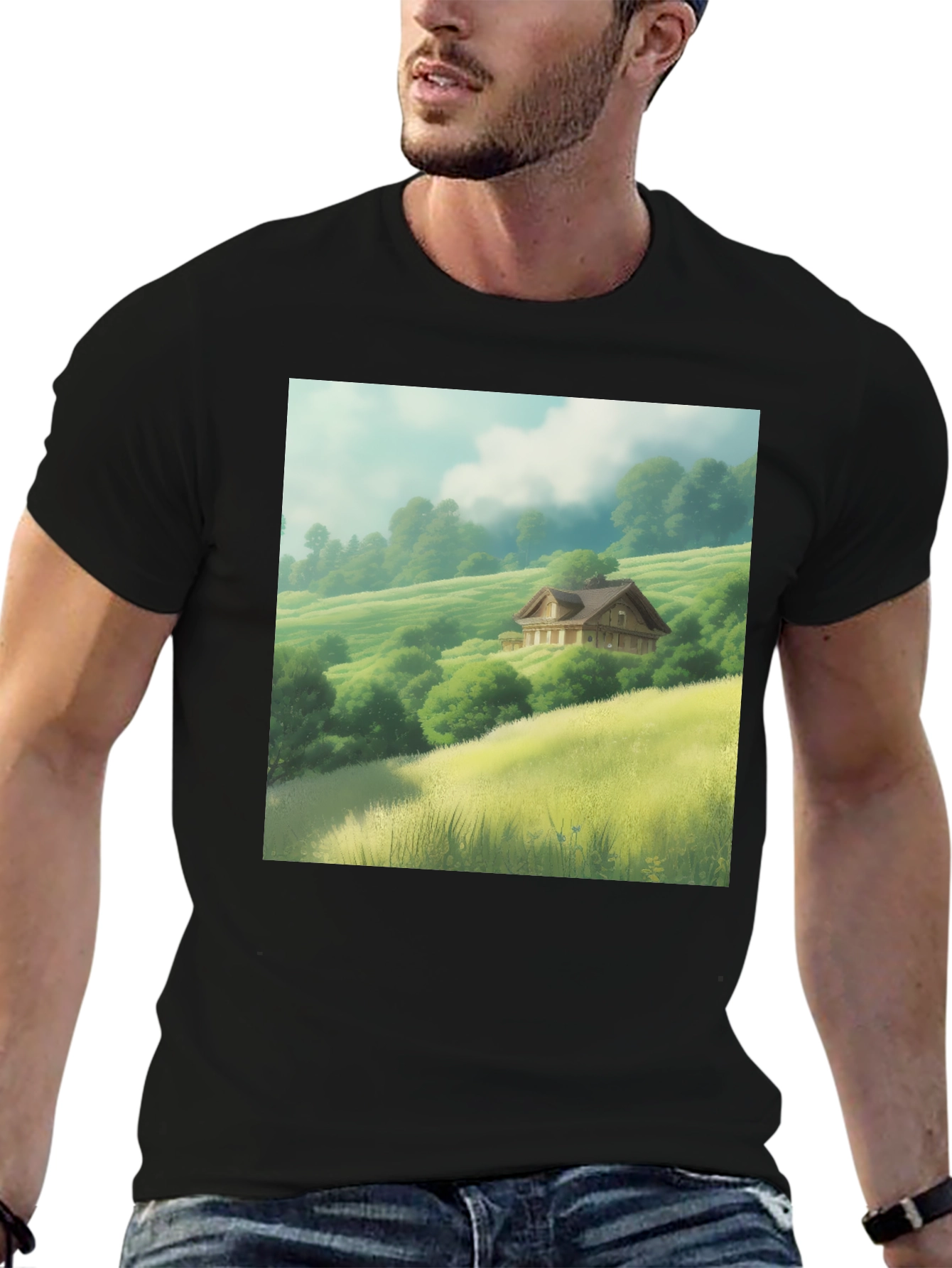 Scenic Valley House Graphic Tee - Nature Lover Shirt