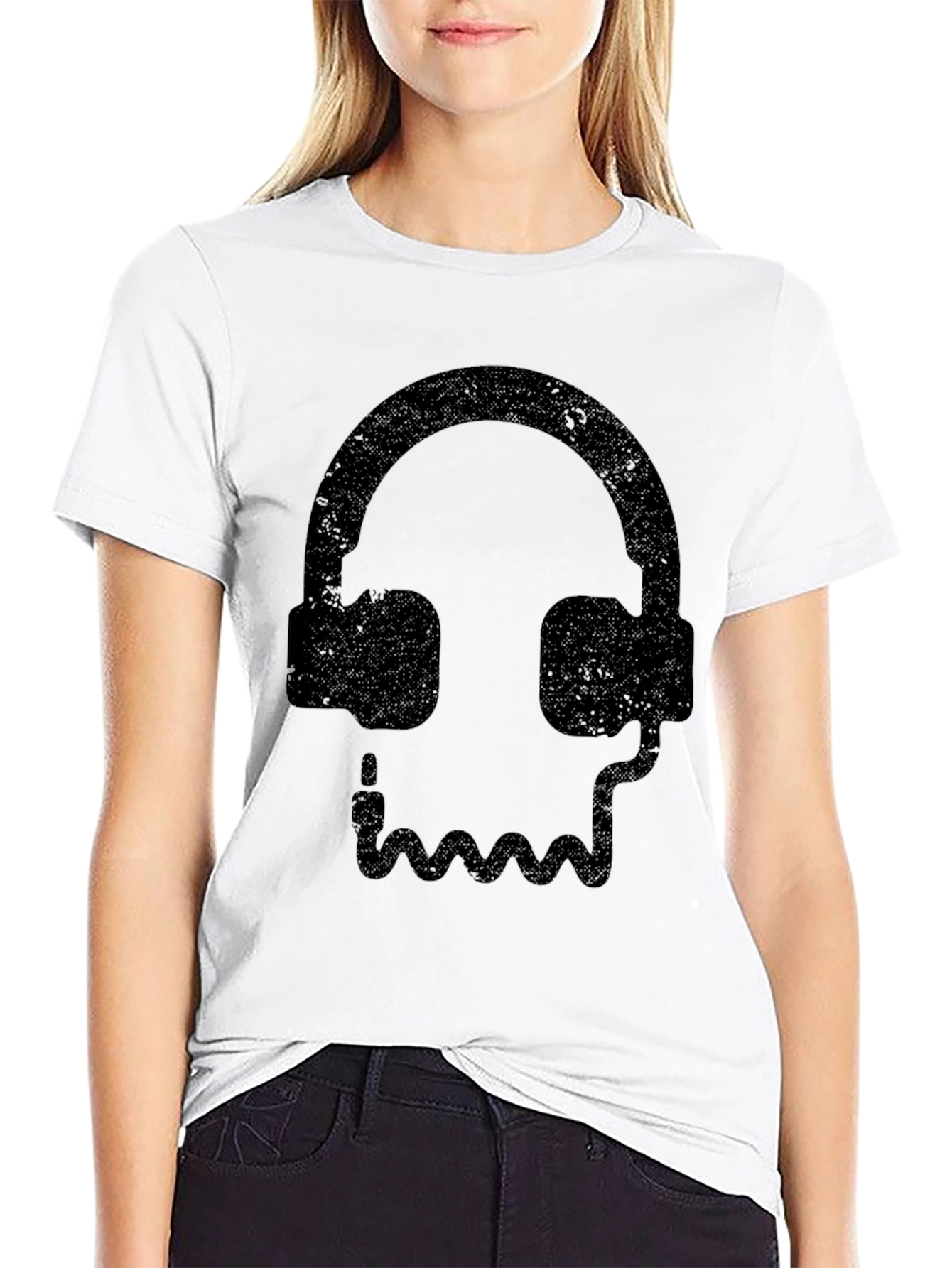 Skull Headphones Graphic Tee - Black Cotton T-Shirt