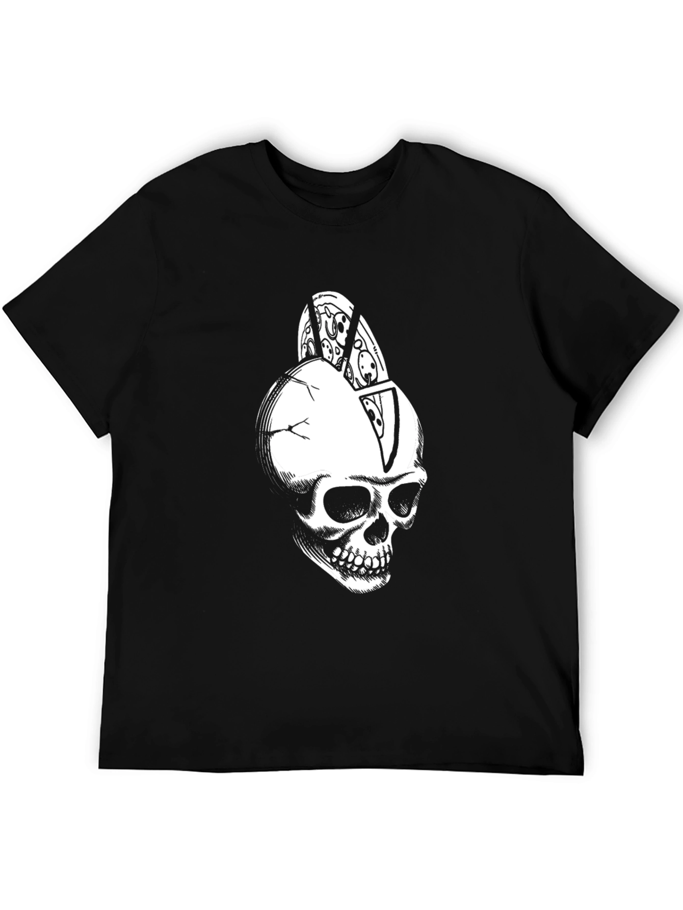 Skull Pizza Graphic Tee - Black Cotton T-Shirt