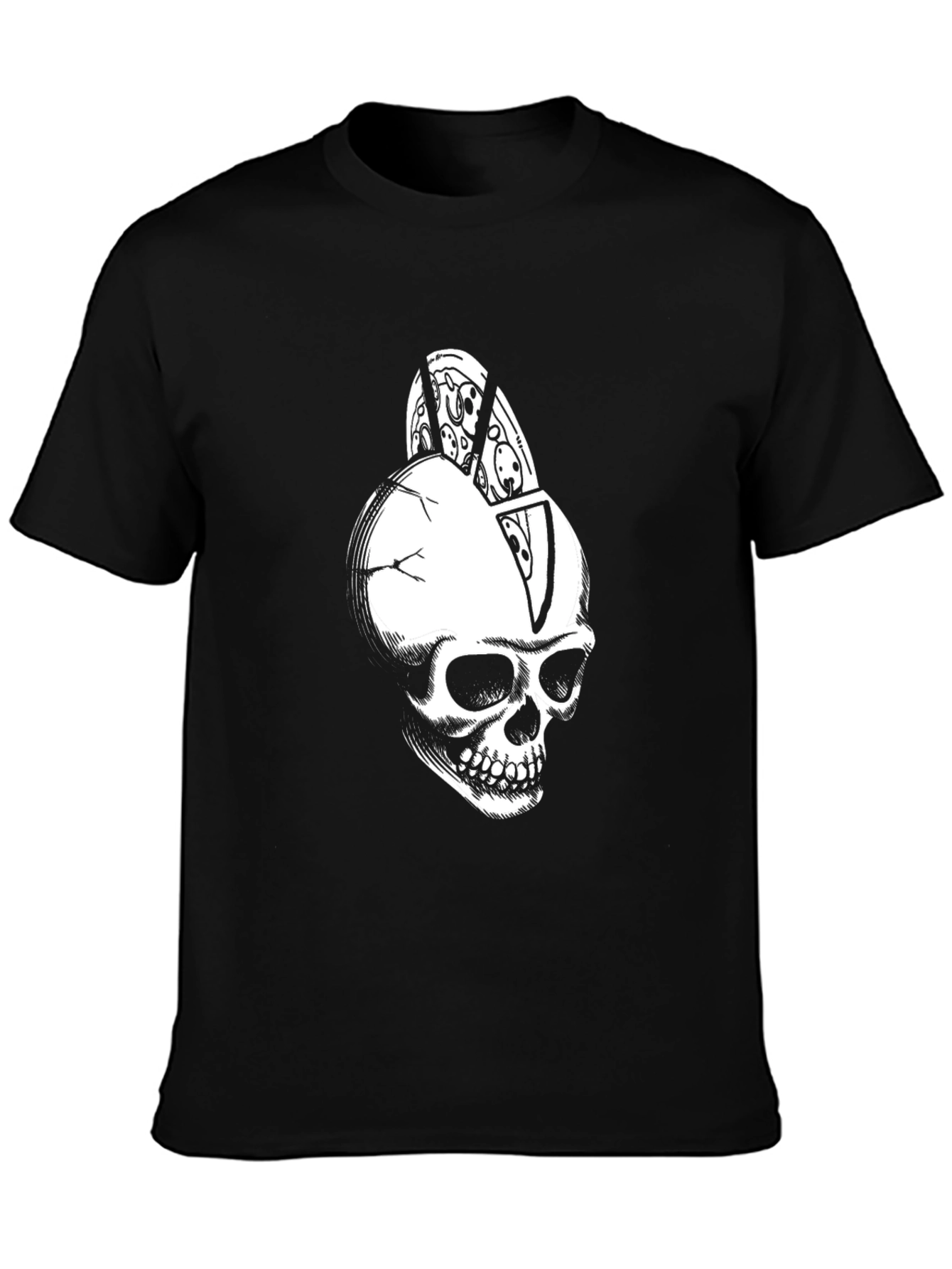 Skull Pizza Graphic Tee - Black Cotton T-Shirt