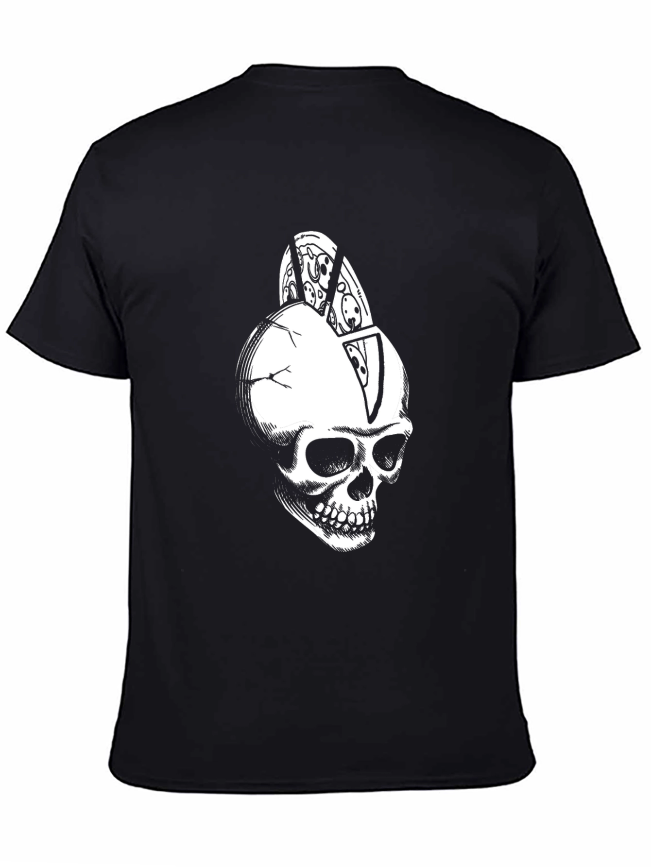 Skull Pizza Graphic Tee - Black Cotton T-Shirt