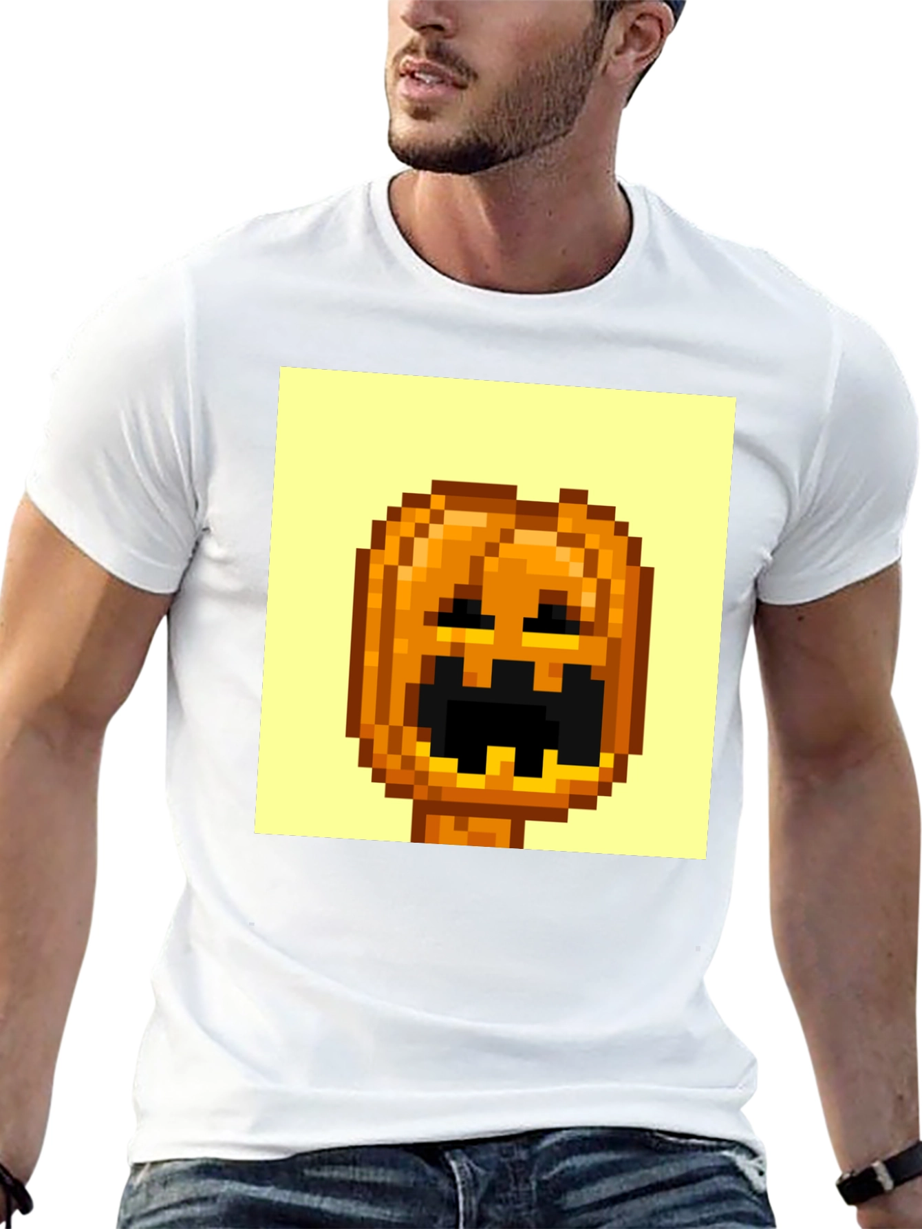 Pixel Pumpkin Head Graphic Tee - Spooky Season Shirt
