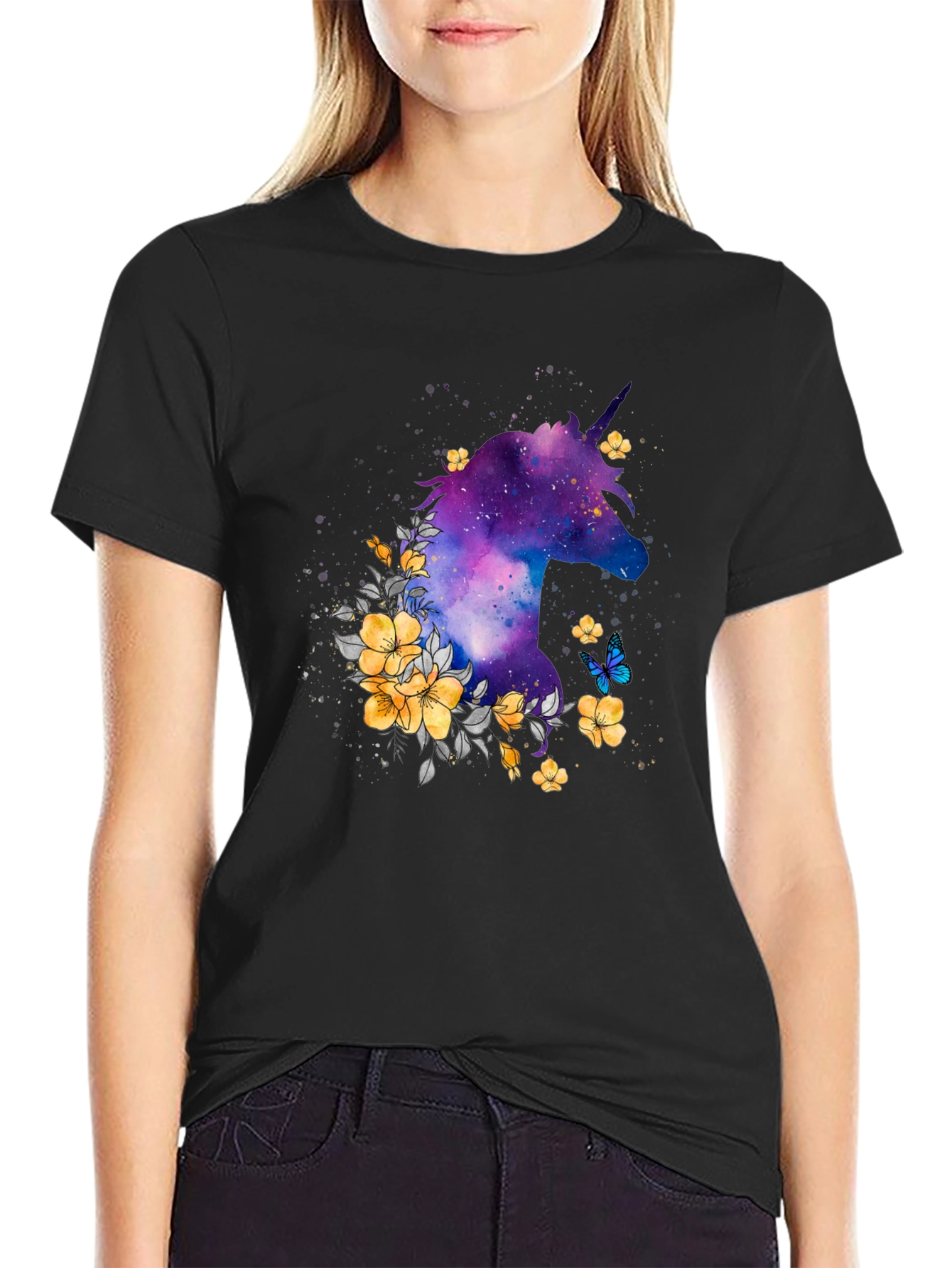 Unicorn Galaxy Floral Graphic Tee