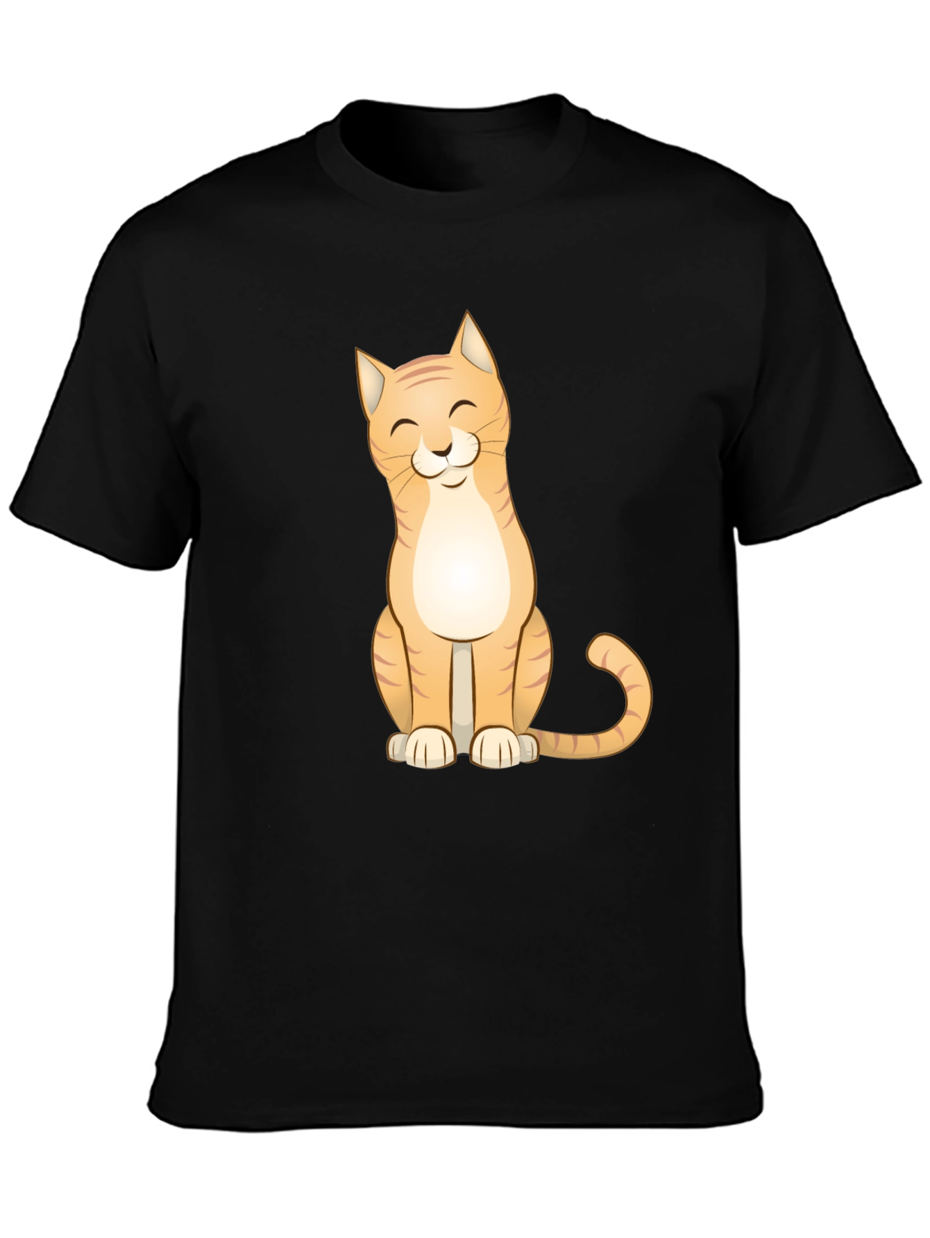 Cute Cat Graphic Tee - Black Cotton T-Shirt
