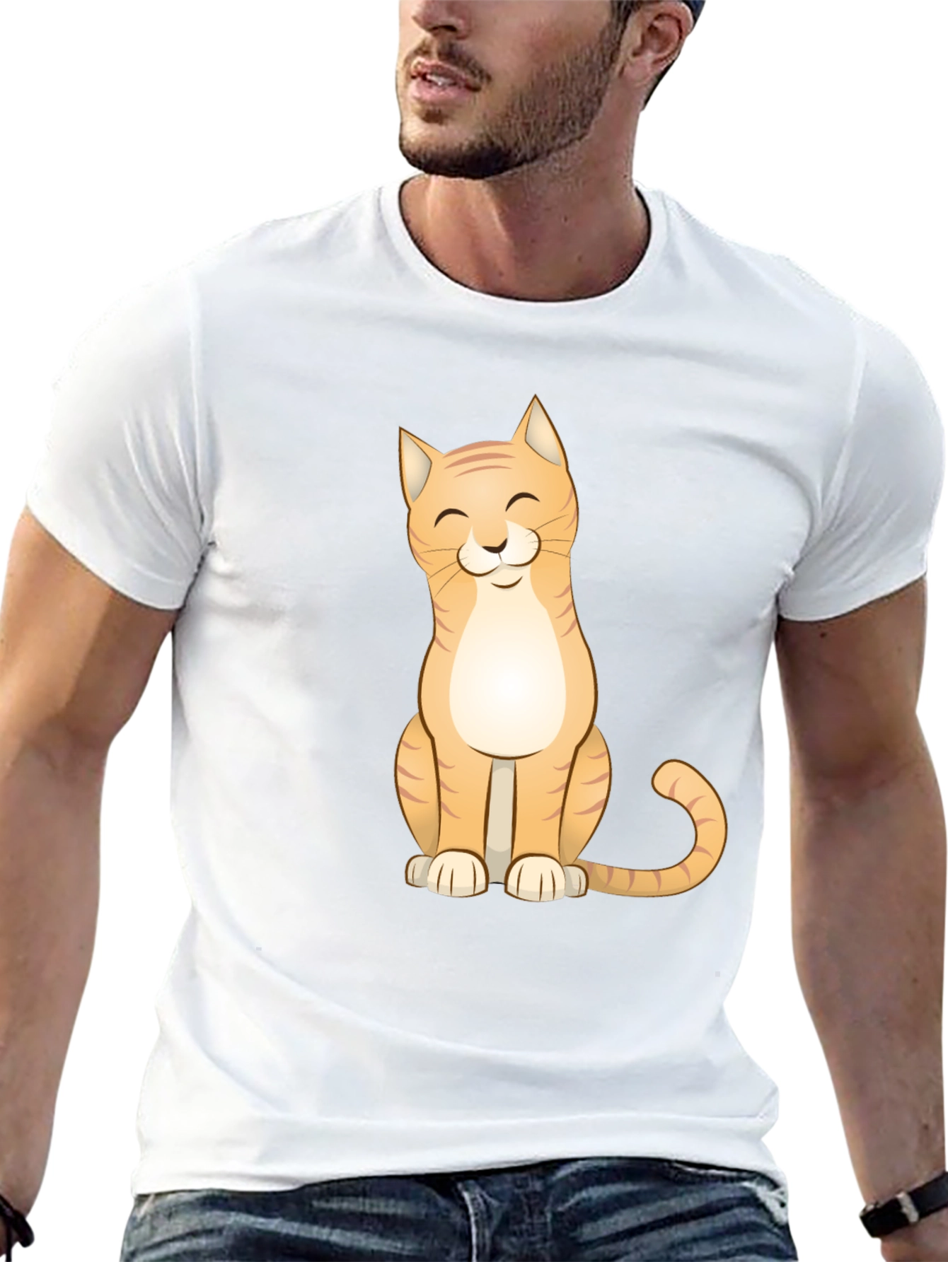 Cute Cat Graphic Tee - Black Cotton T-Shirt