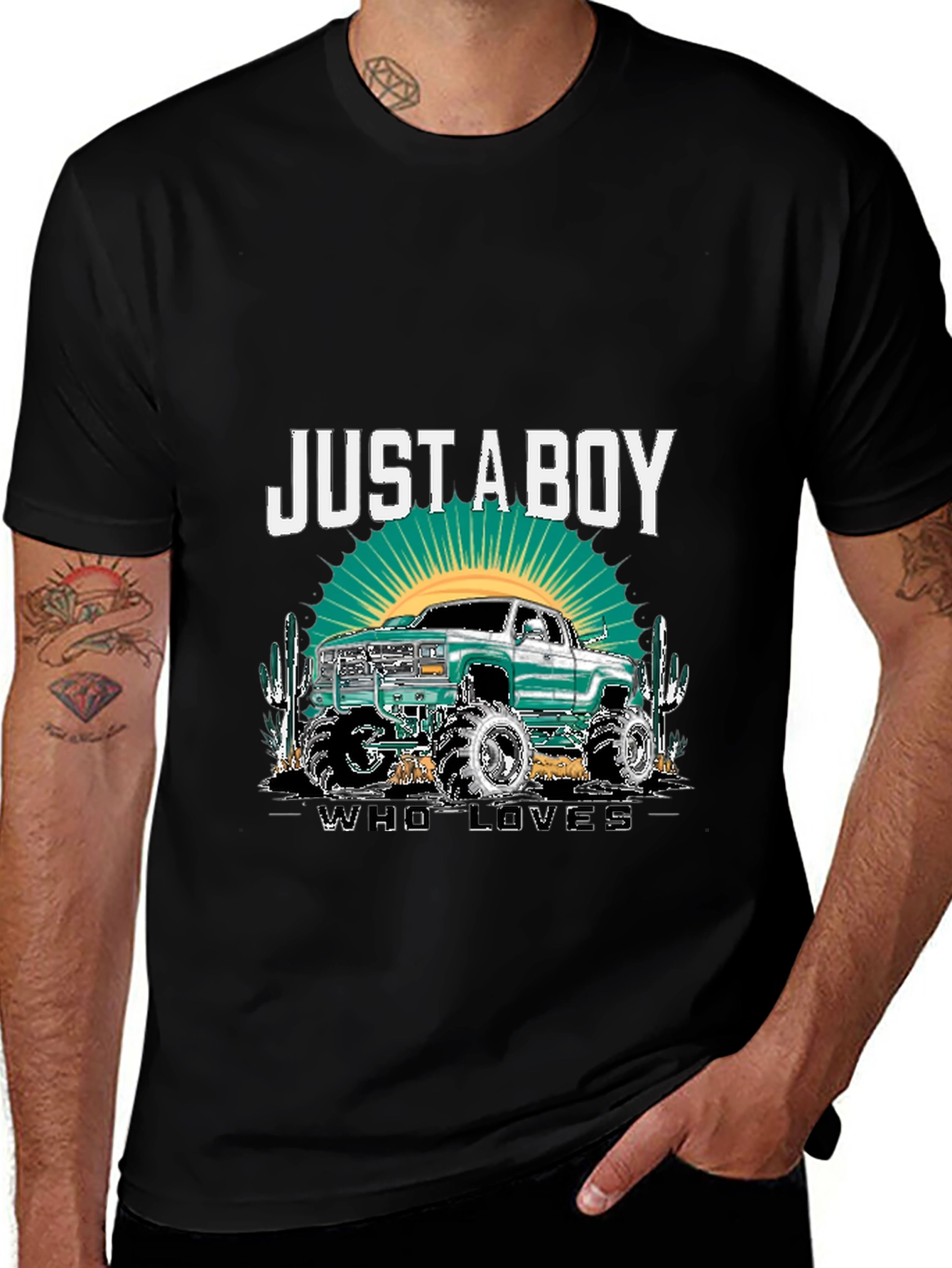 Just a Boy Who Loves Trucks - Black T-Shirt