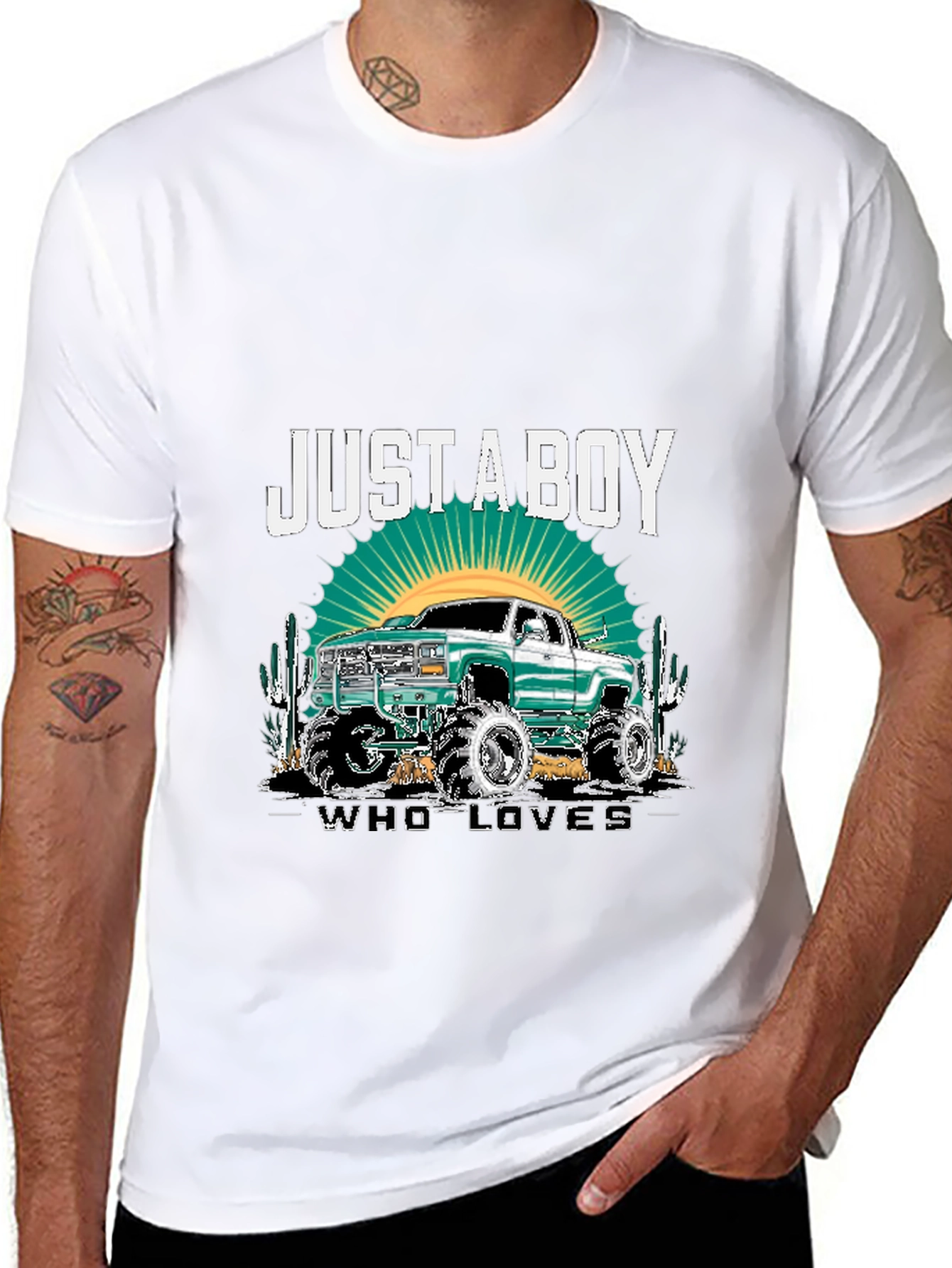 Just a Boy Who Loves Trucks - Black T-Shirt