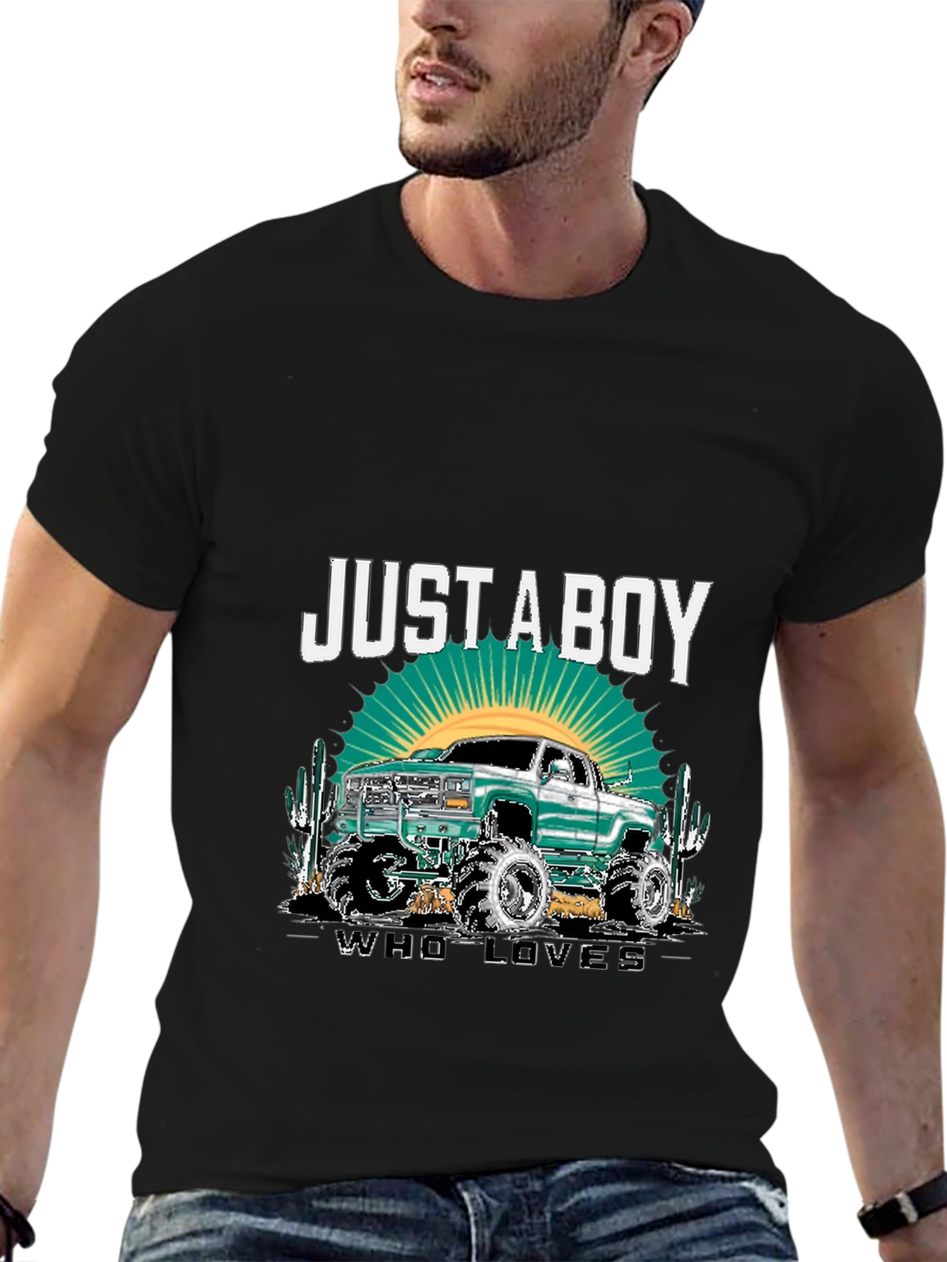 Just a Boy Who Loves Trucks - Black T-Shirt