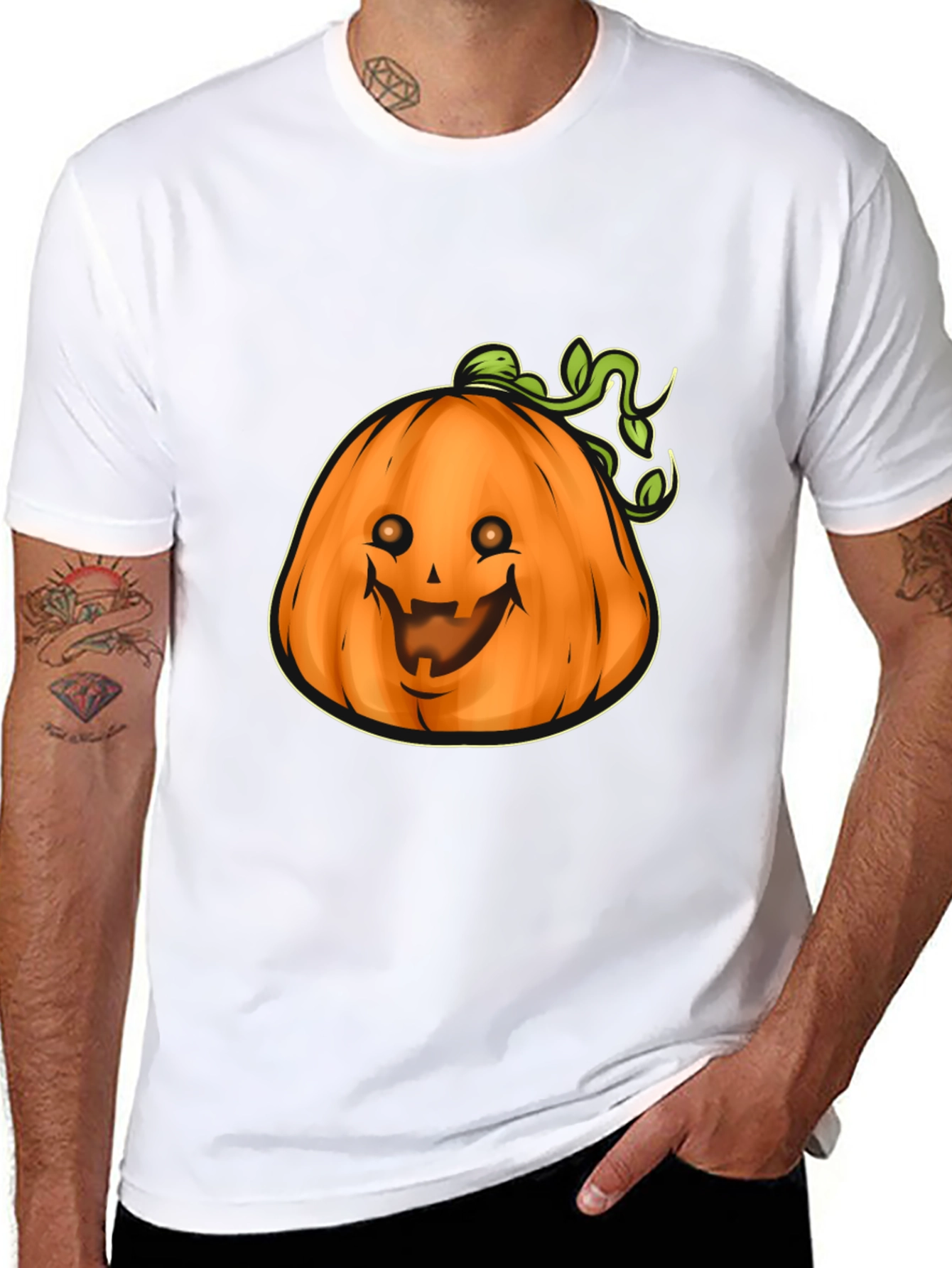 Mens Black Halloween Pumpkin Graphic Tee