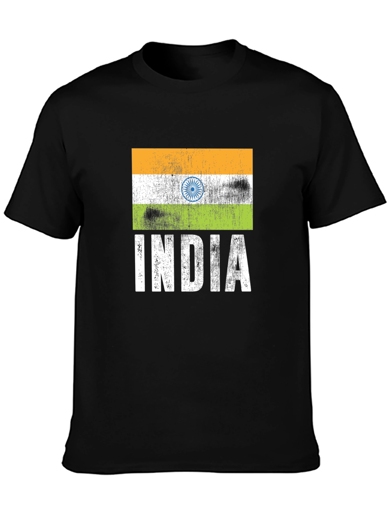 India Flag Graphic Tee - Black Cotton T-Shirt