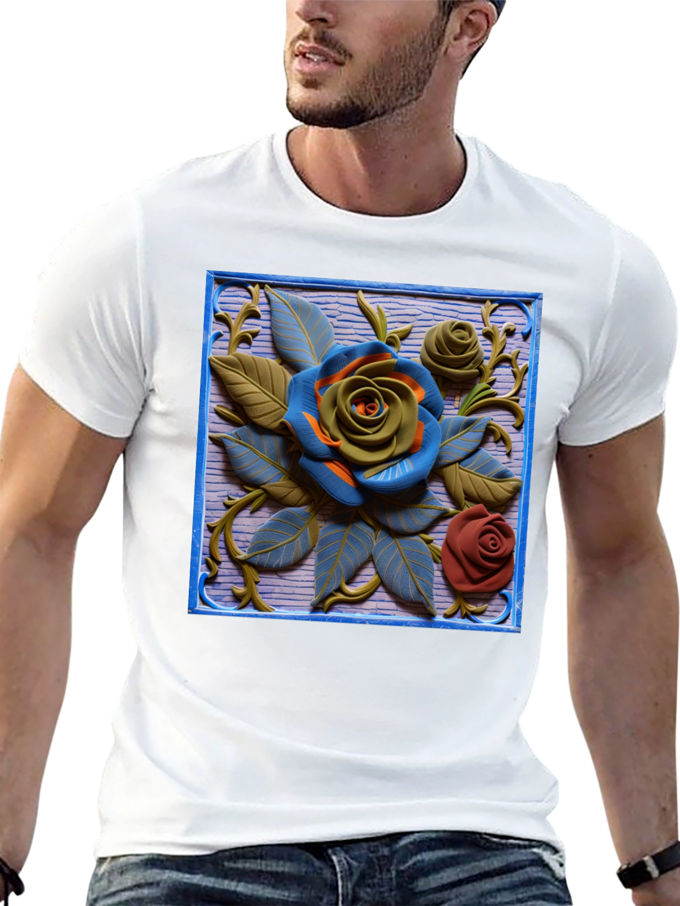 Embossed Rose T-Shirt - Unique Floral Design