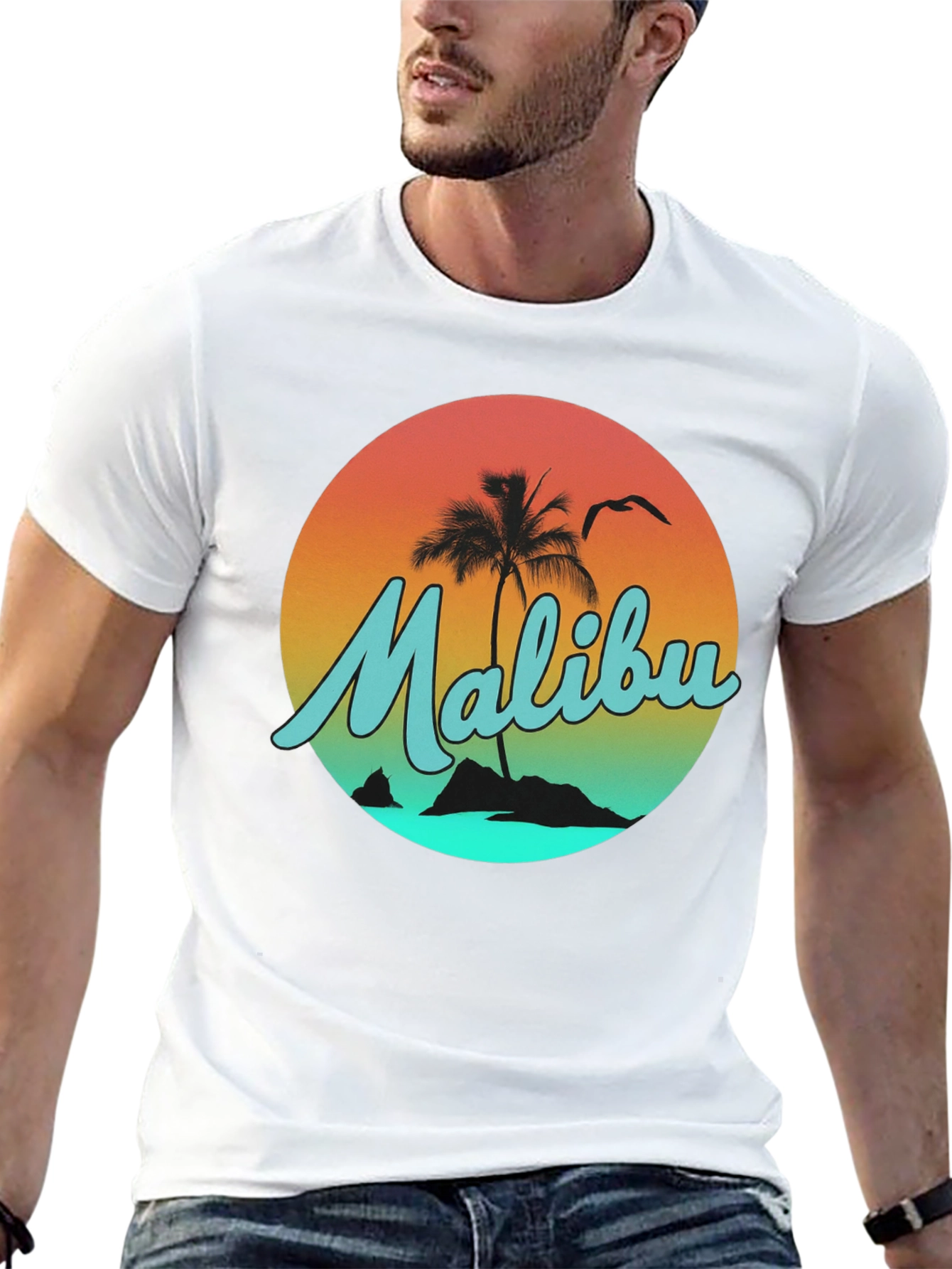 Malibu Sunset Graphic Tee - Relaxed Fit Black T-Shirt