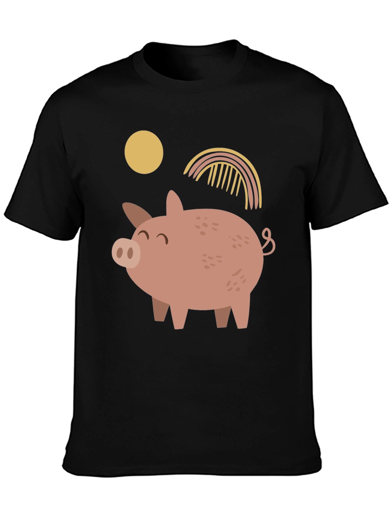 Cute Pig Graphic Print Black T-Shirt